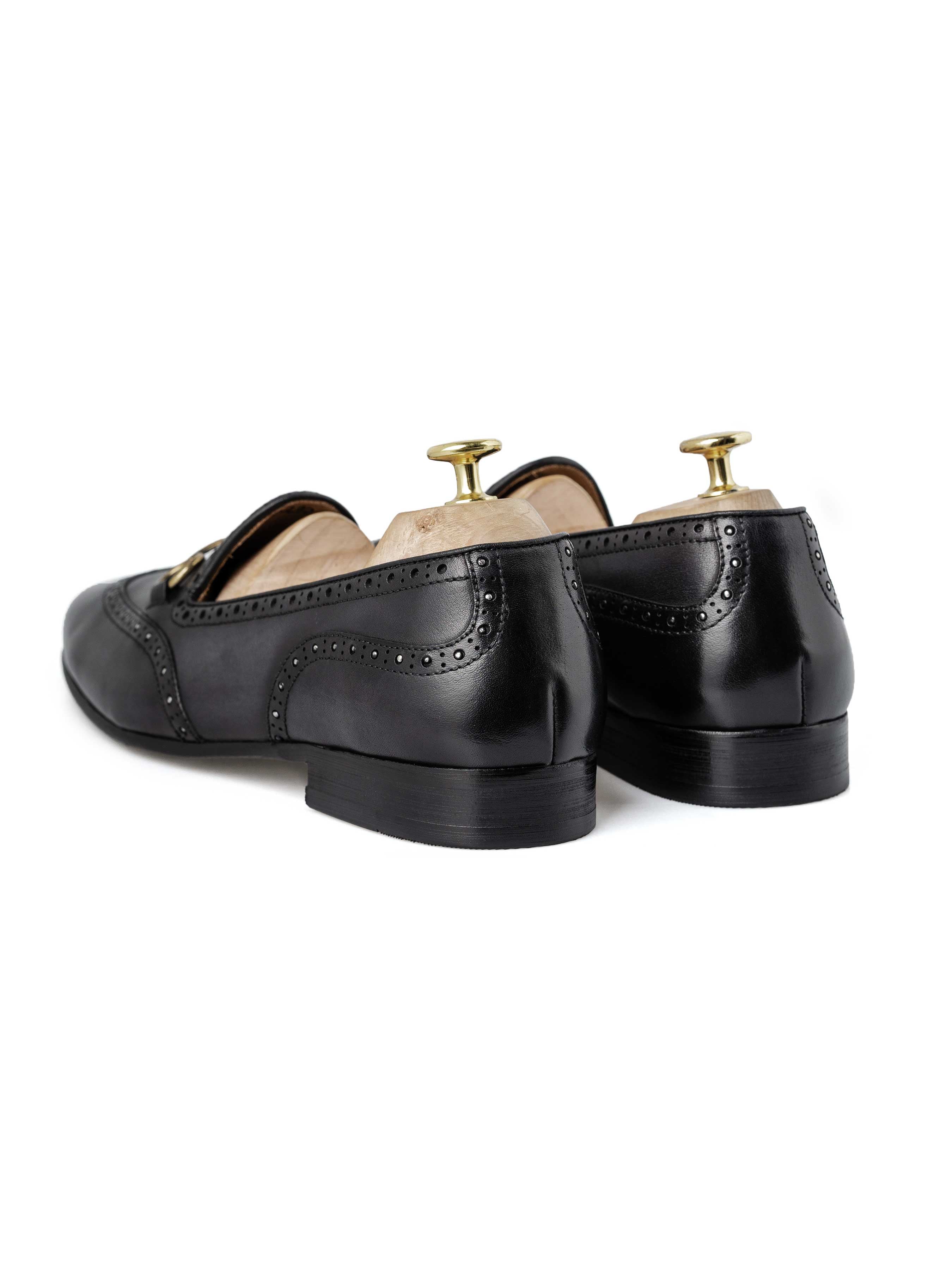 Belgian Loafer Horsebit Buckle - Black Grey with Studded Wingtip (Hand Painted Patina) - Zeve Shoes