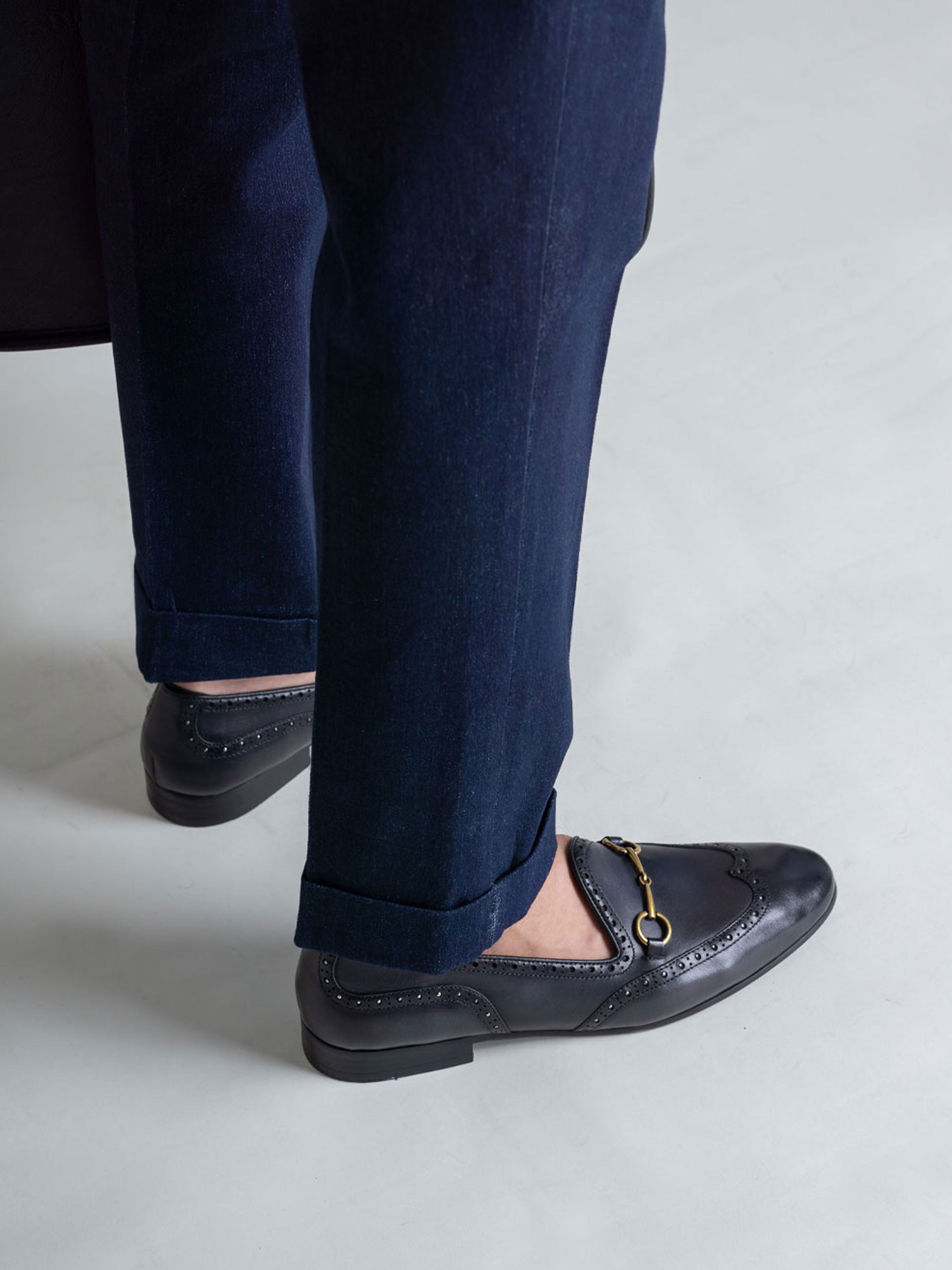 Belgian Loafer Horsebit Buckle - Black Grey with Studded Wingtip (Hand Painted Patina) - Zeve Shoes