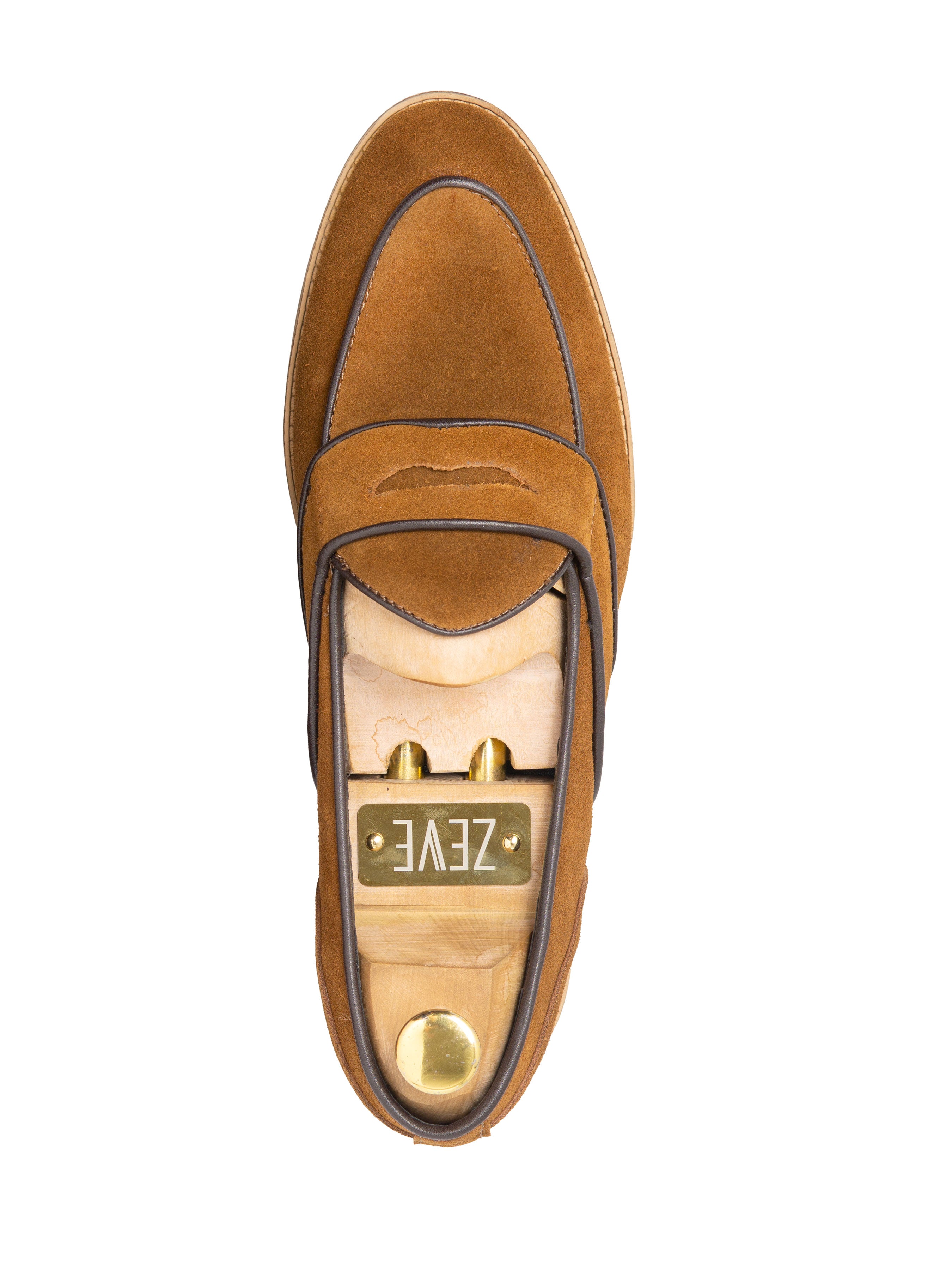 Belgian Loafer - Camel Suede Leather With Penny Strap Piping (Flexi-Sole) - Zeve Shoes