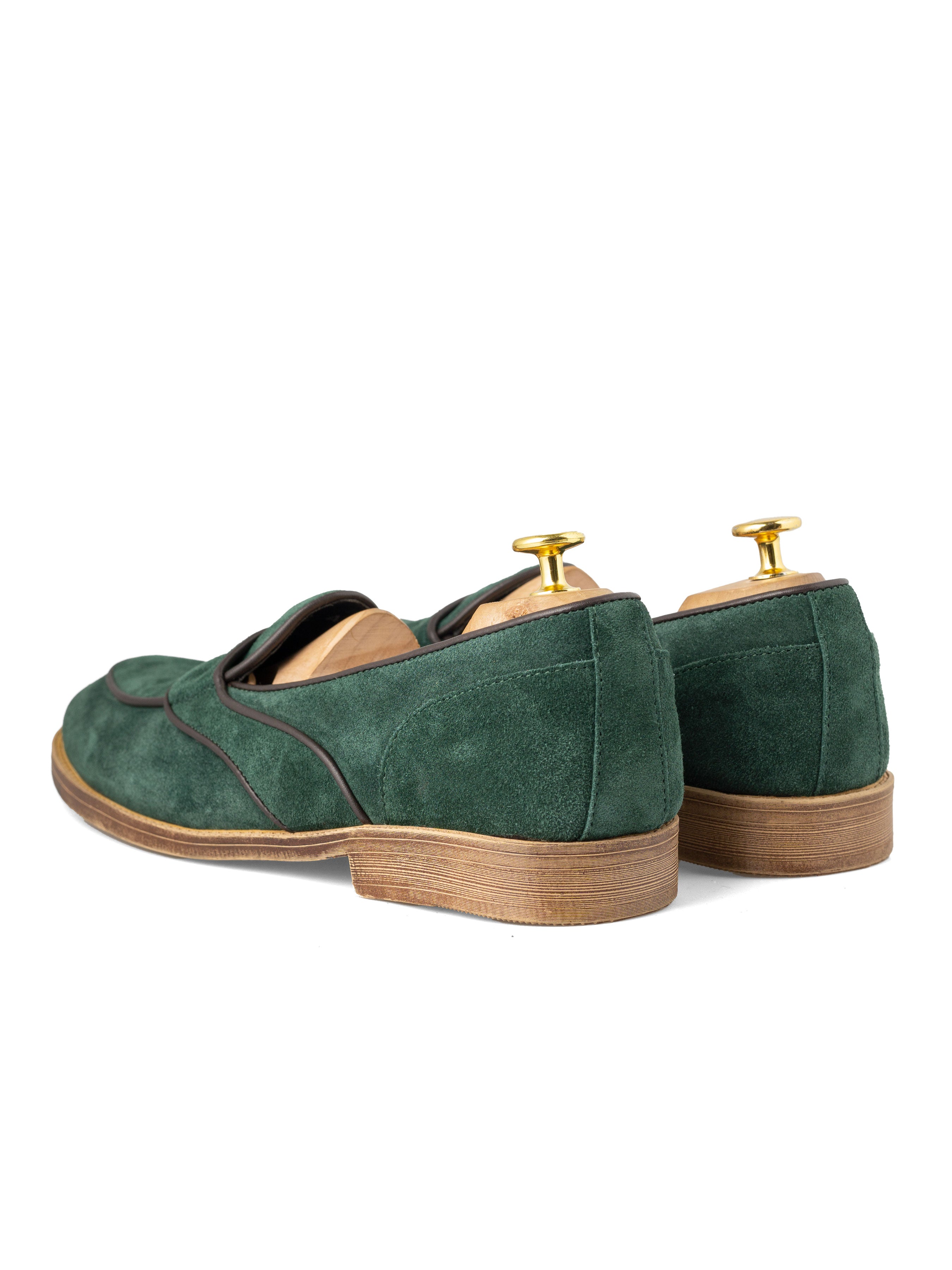 Belgian Loafer - Emerald Green Suede Leather With Penny Strap Piping (Flexi-Sole) - Zeve Shoes