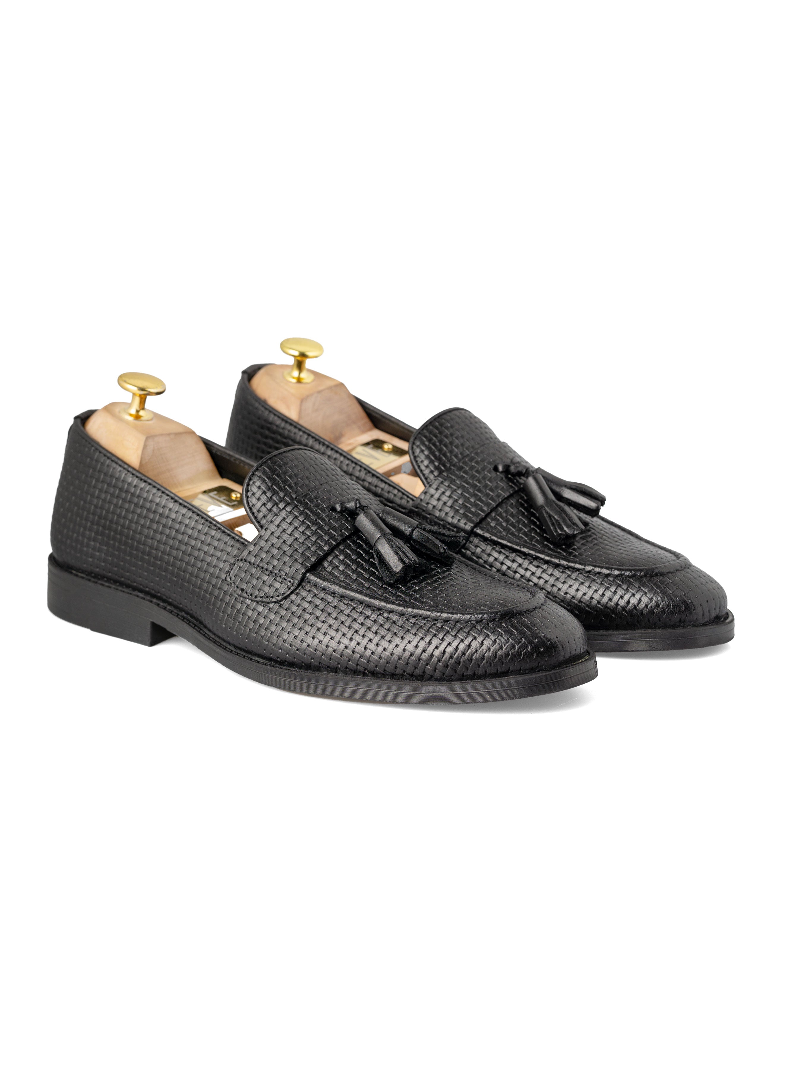 Rocky Tassel Loafer - Black Woven Leather (Flexi-Sole) - Zeve Shoes