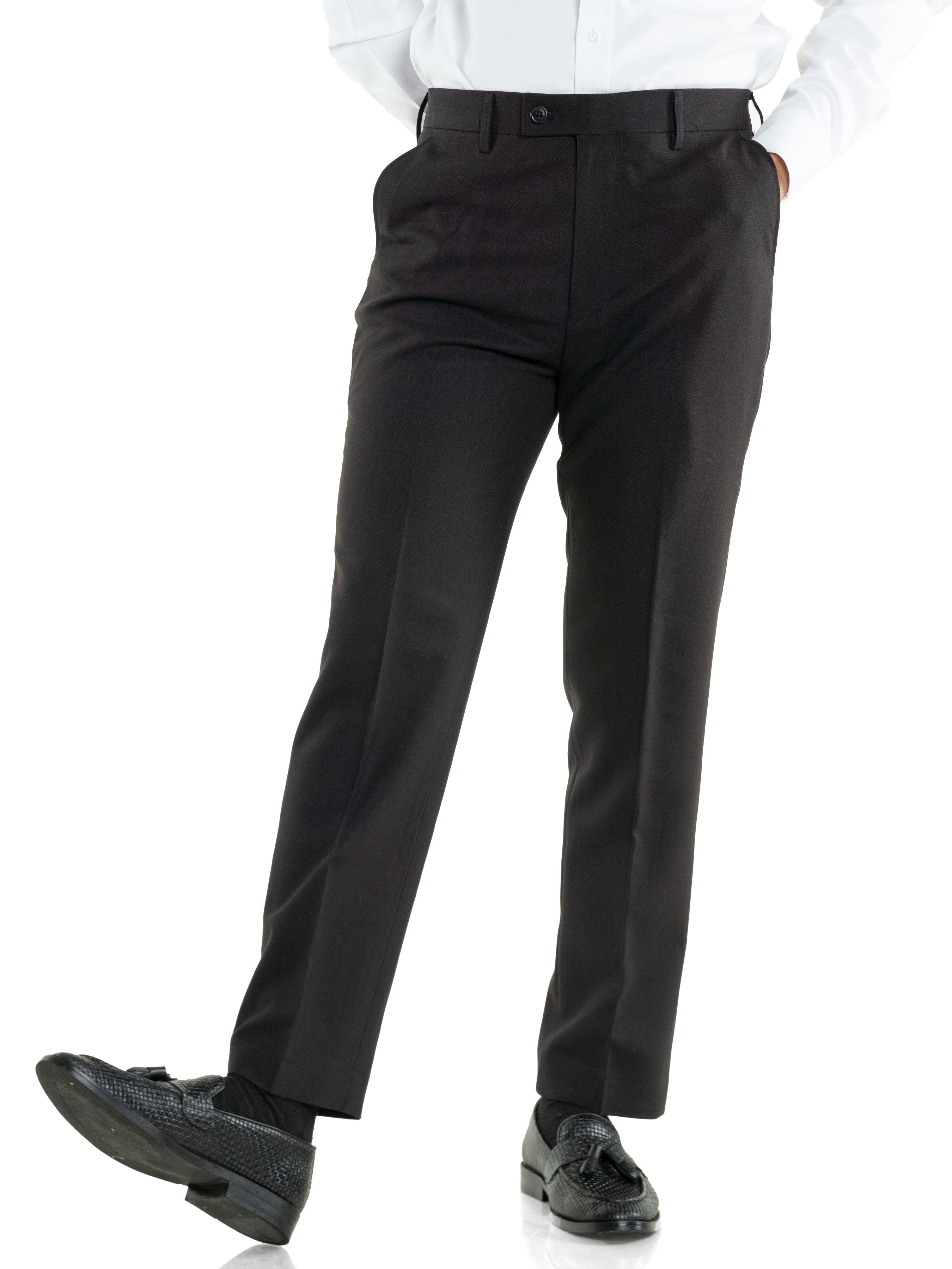 Trousers With Belt Loop - Black Charcoal Plain (Stretchable)