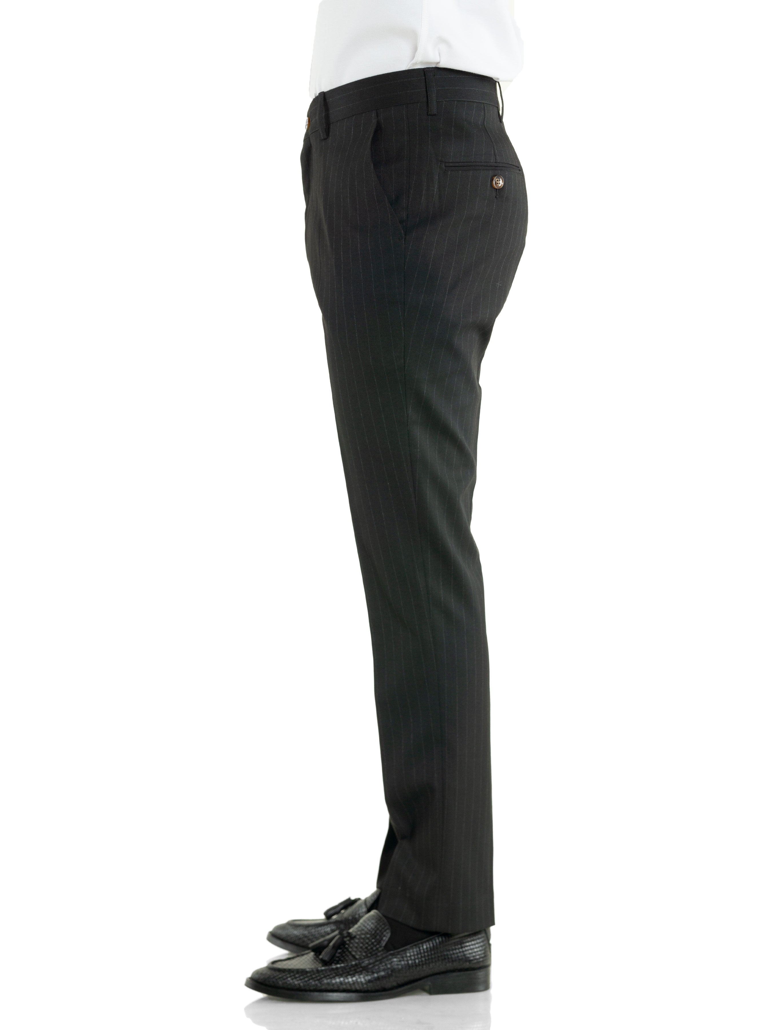 Trousers With Belt Loop -  Black Pinstripes (Stretchable) - Zeve Shoes