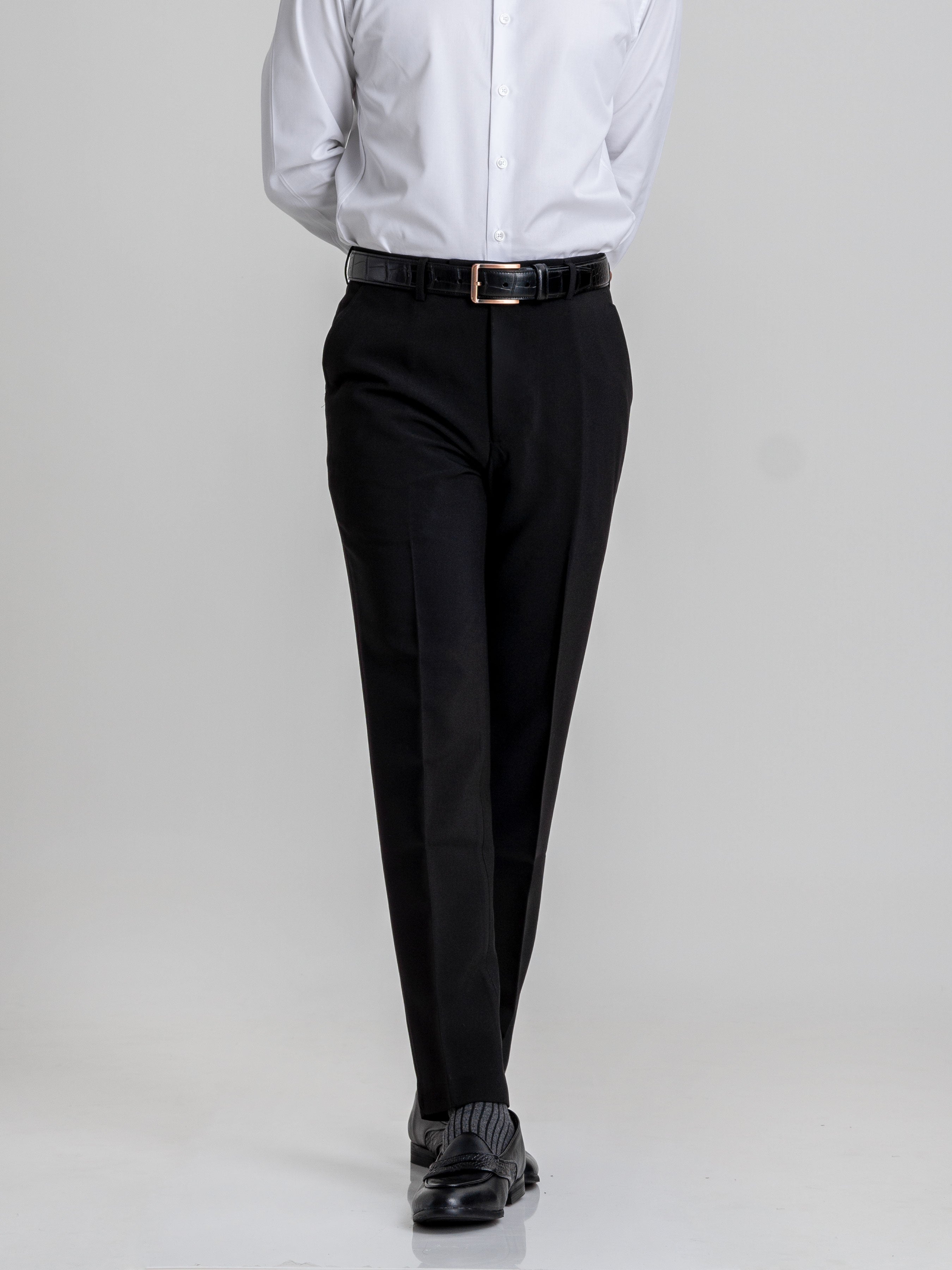 Trousers With Belt Loop -  Black Plain (Stretchable) - Zeve Shoes