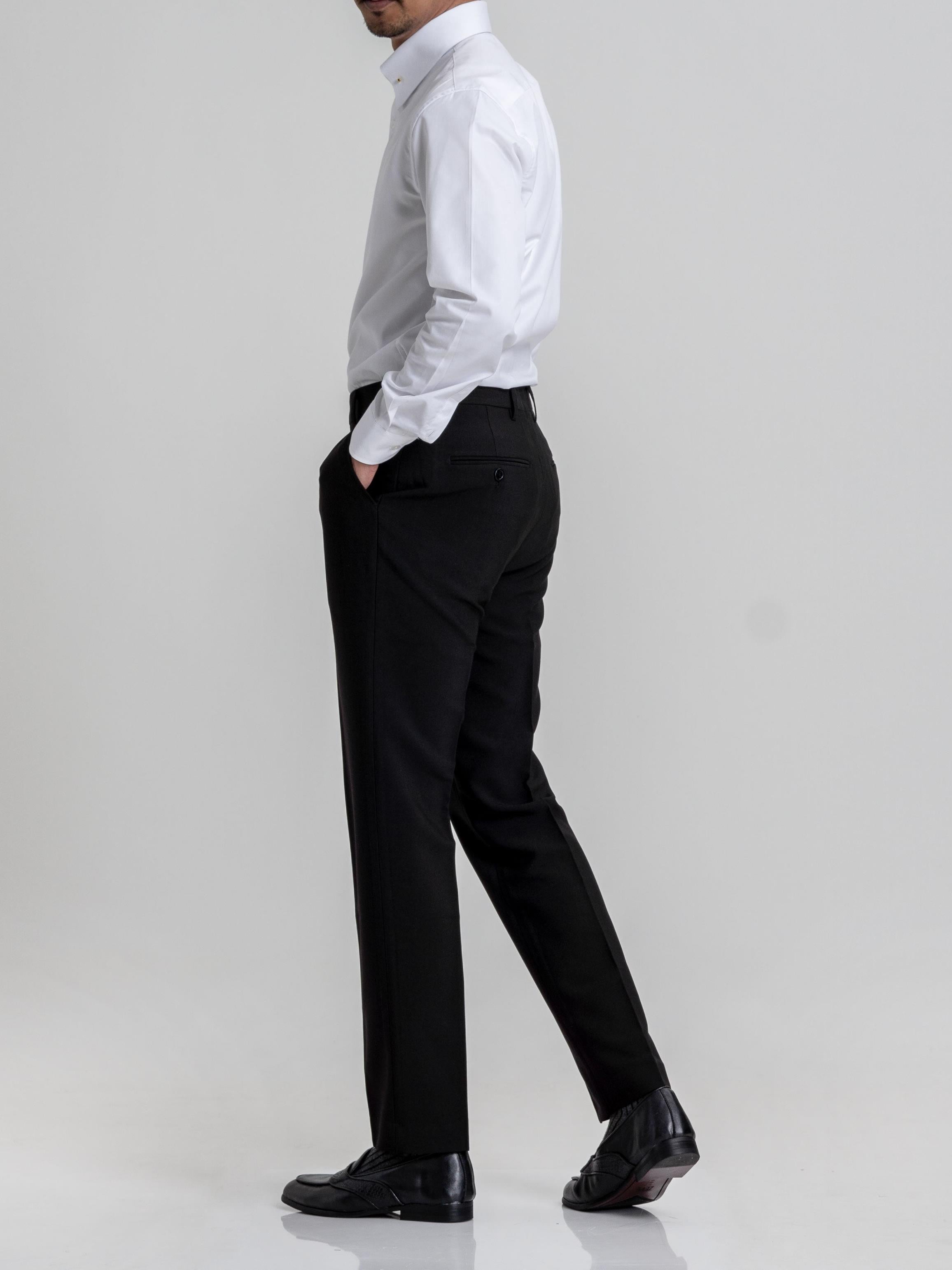 Trousers With Belt Loop -  Black Plain (Stretchable) - Zeve Shoes