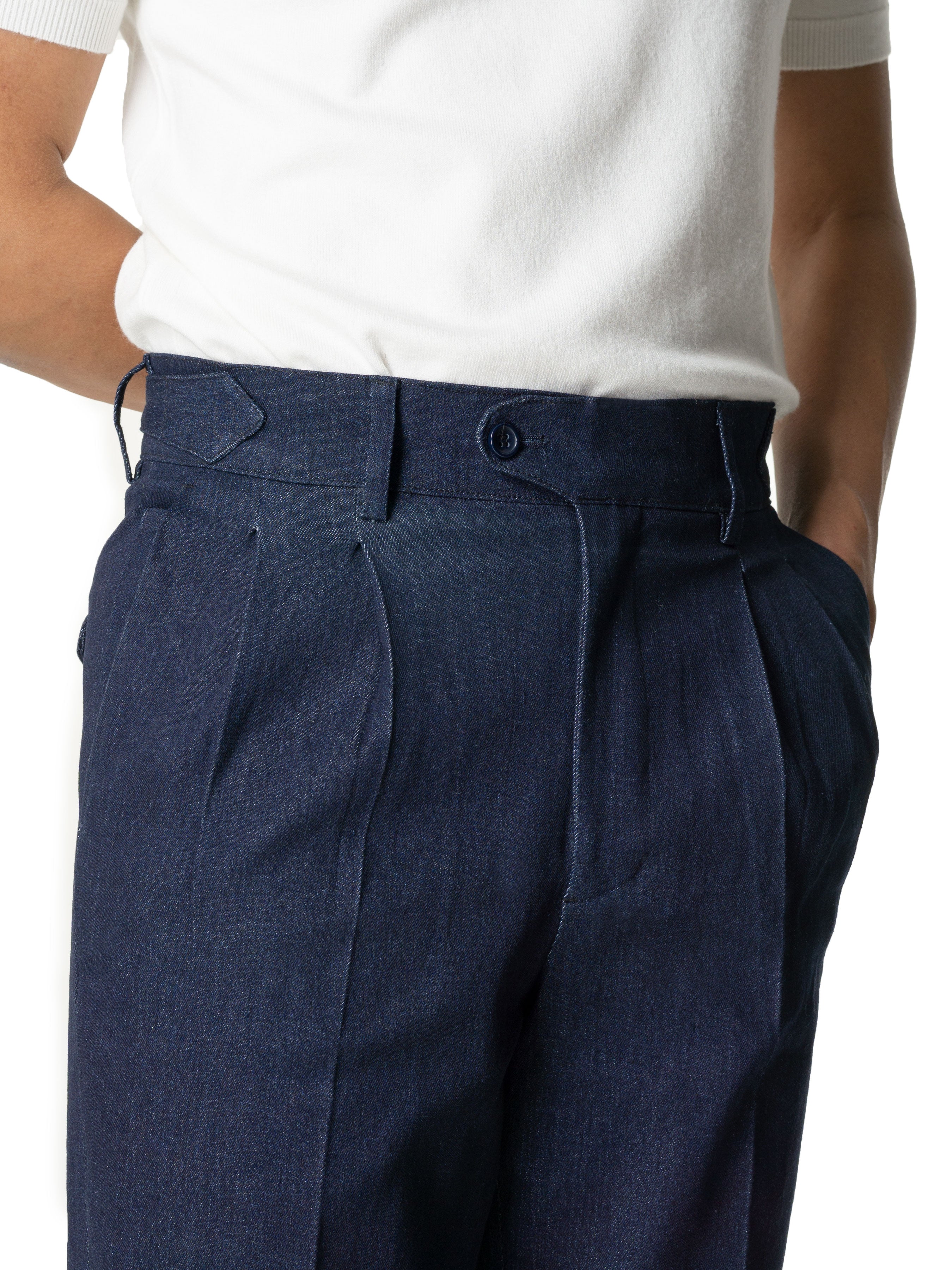 Trousers Belt Loop With Side Adjusters - Denim Dark Blue Cuffed (Stretchable) - Zeve Shoes