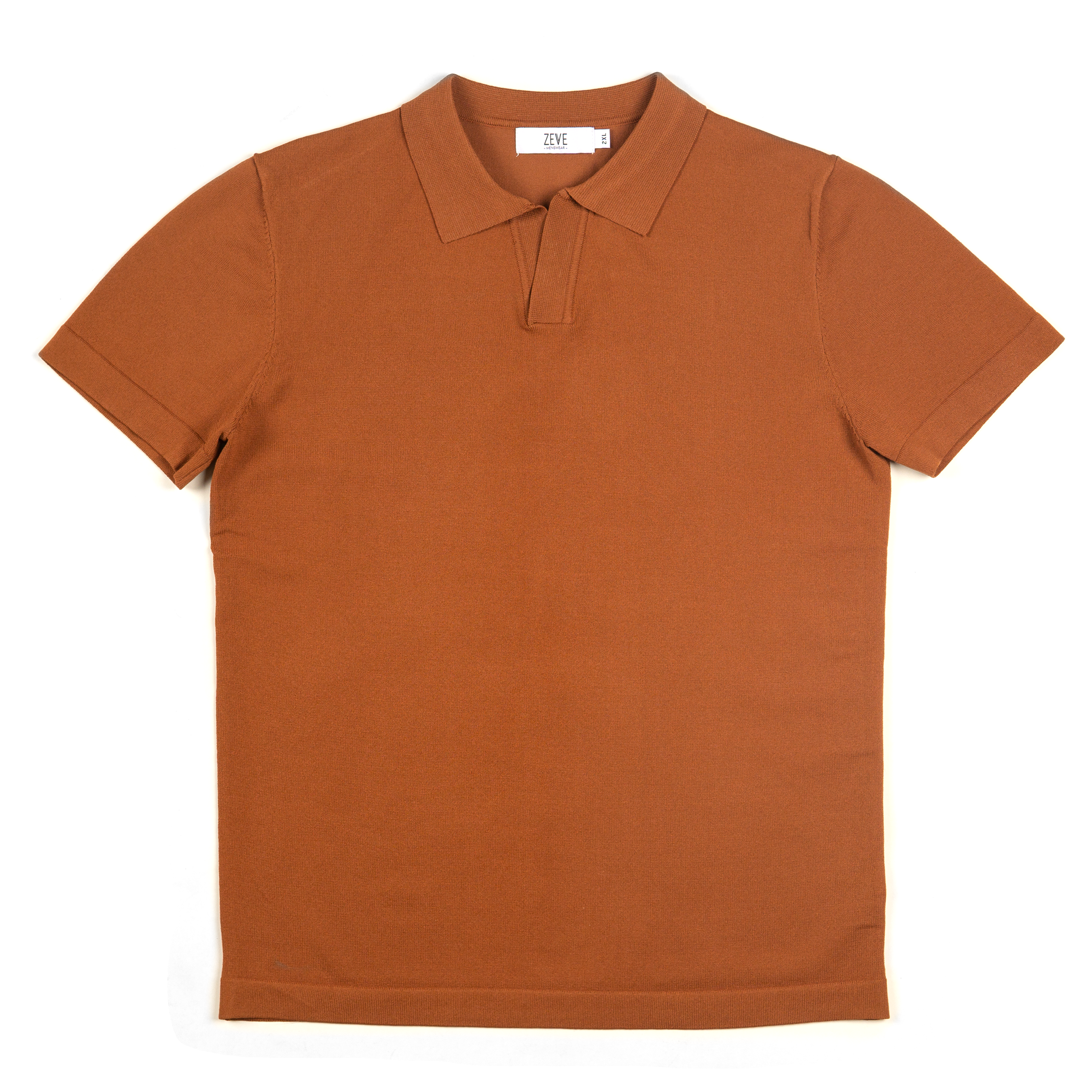 Knit  Polo Tee - Cinnamon Brown Open Collar - Zeve Shoes