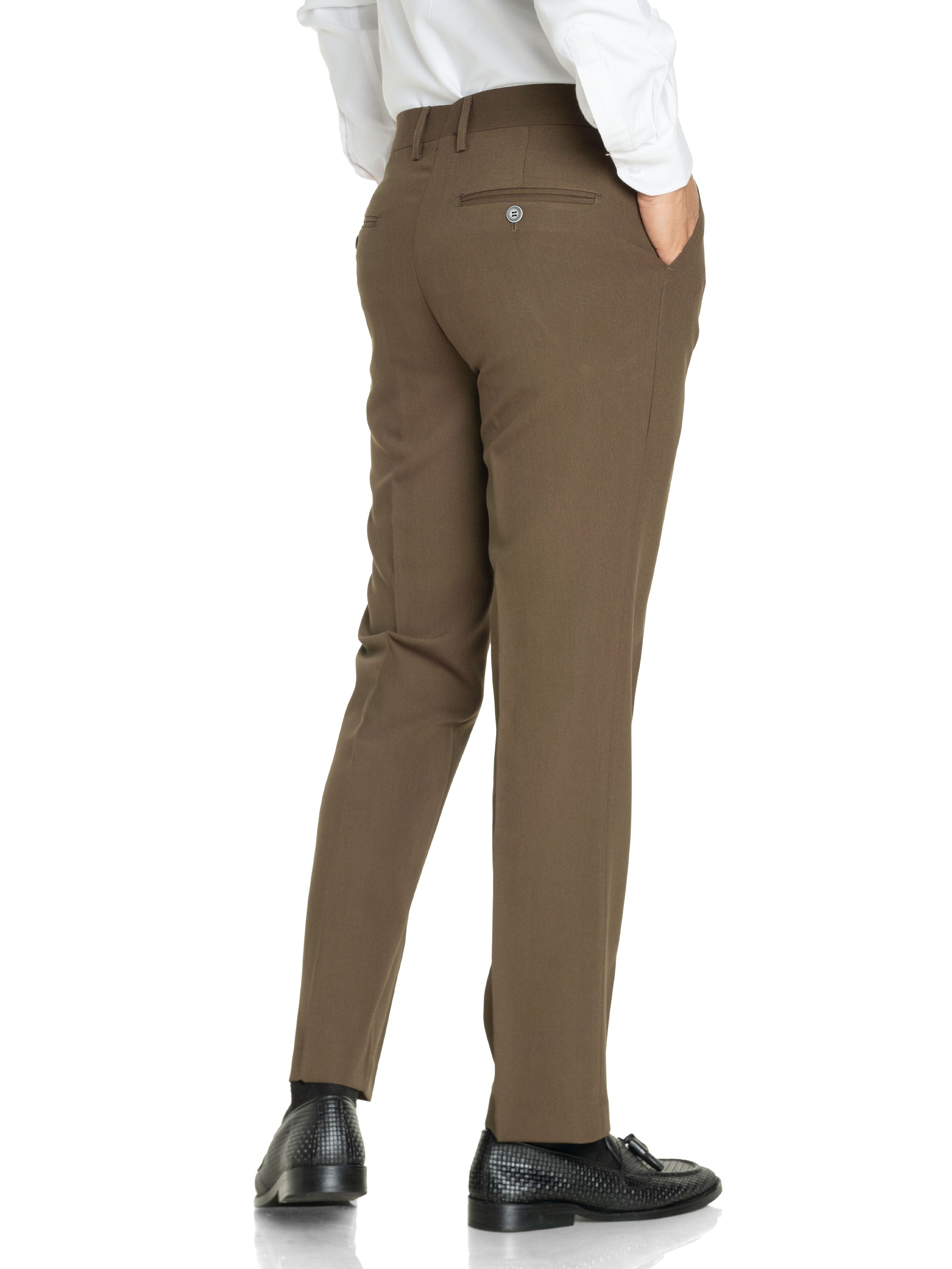 Trousers With Belt Loop - Coffee Plain (Stretchable) - Zeve Shoes