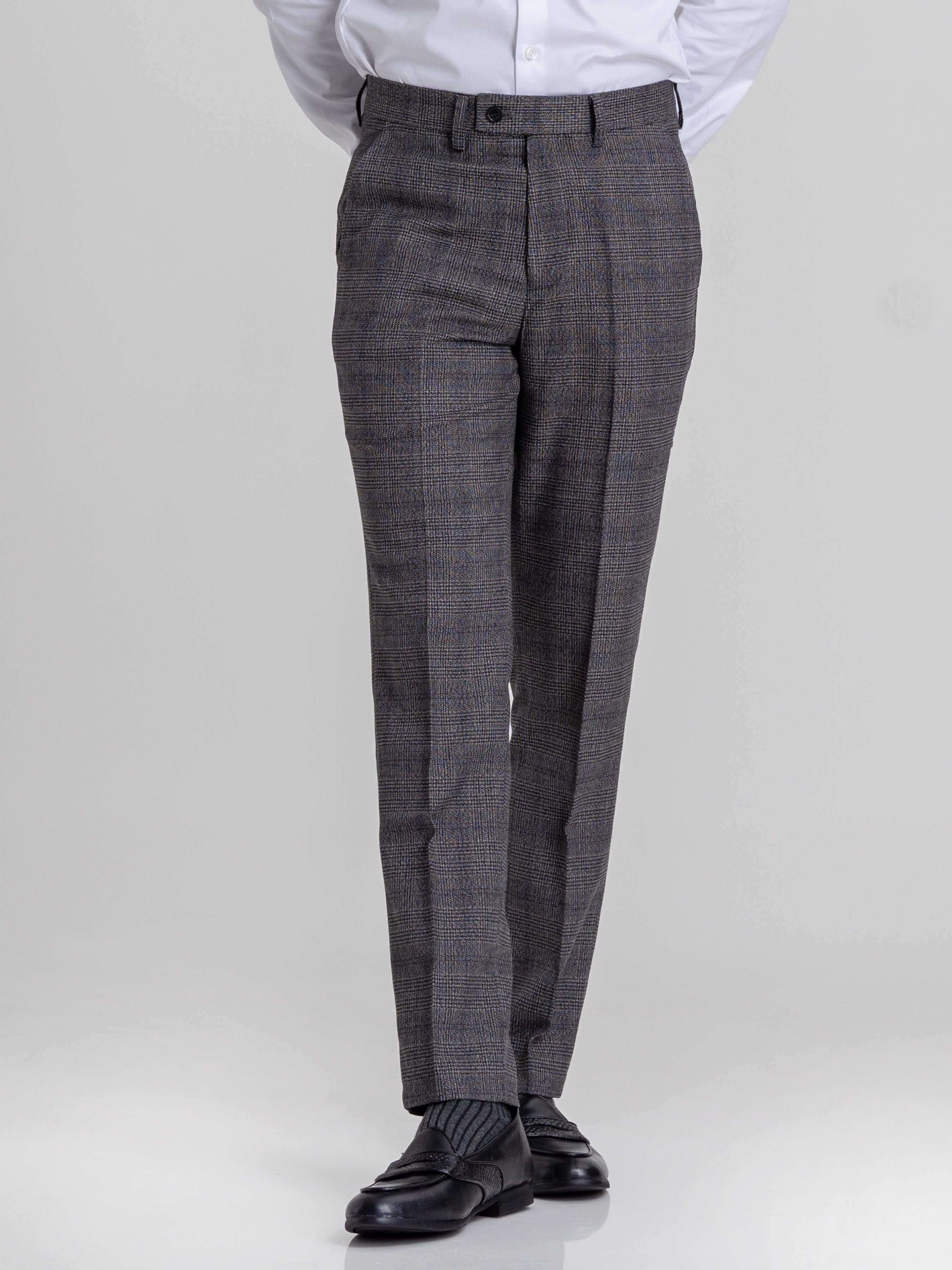 Trousers With Belt Loop -  Grey Classic Checkered (Stretchable) - Zeve Shoes