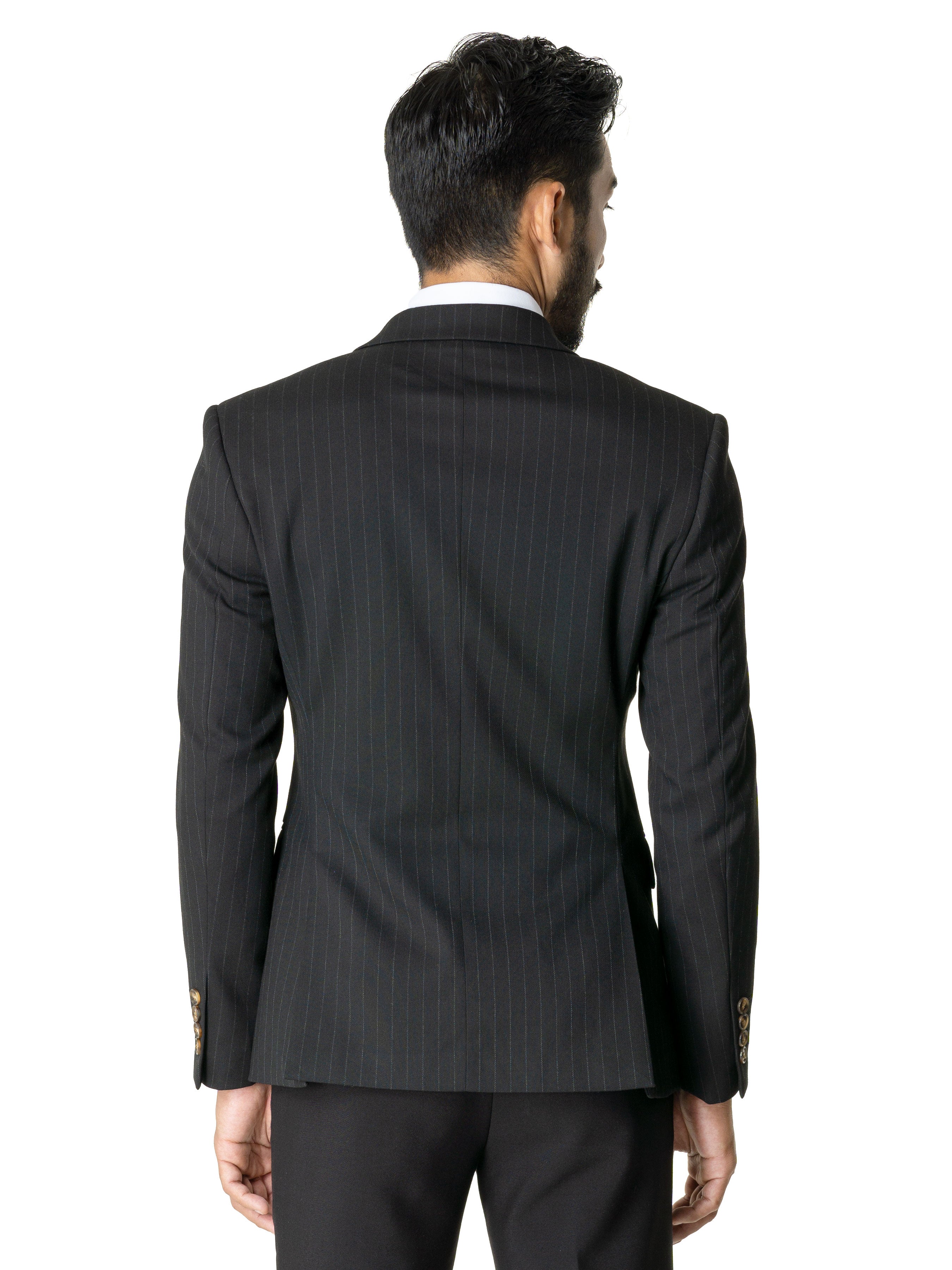 Double Breasted Suit Blazer - Black Stripes (Peak Lapel) - Zeve Shoes