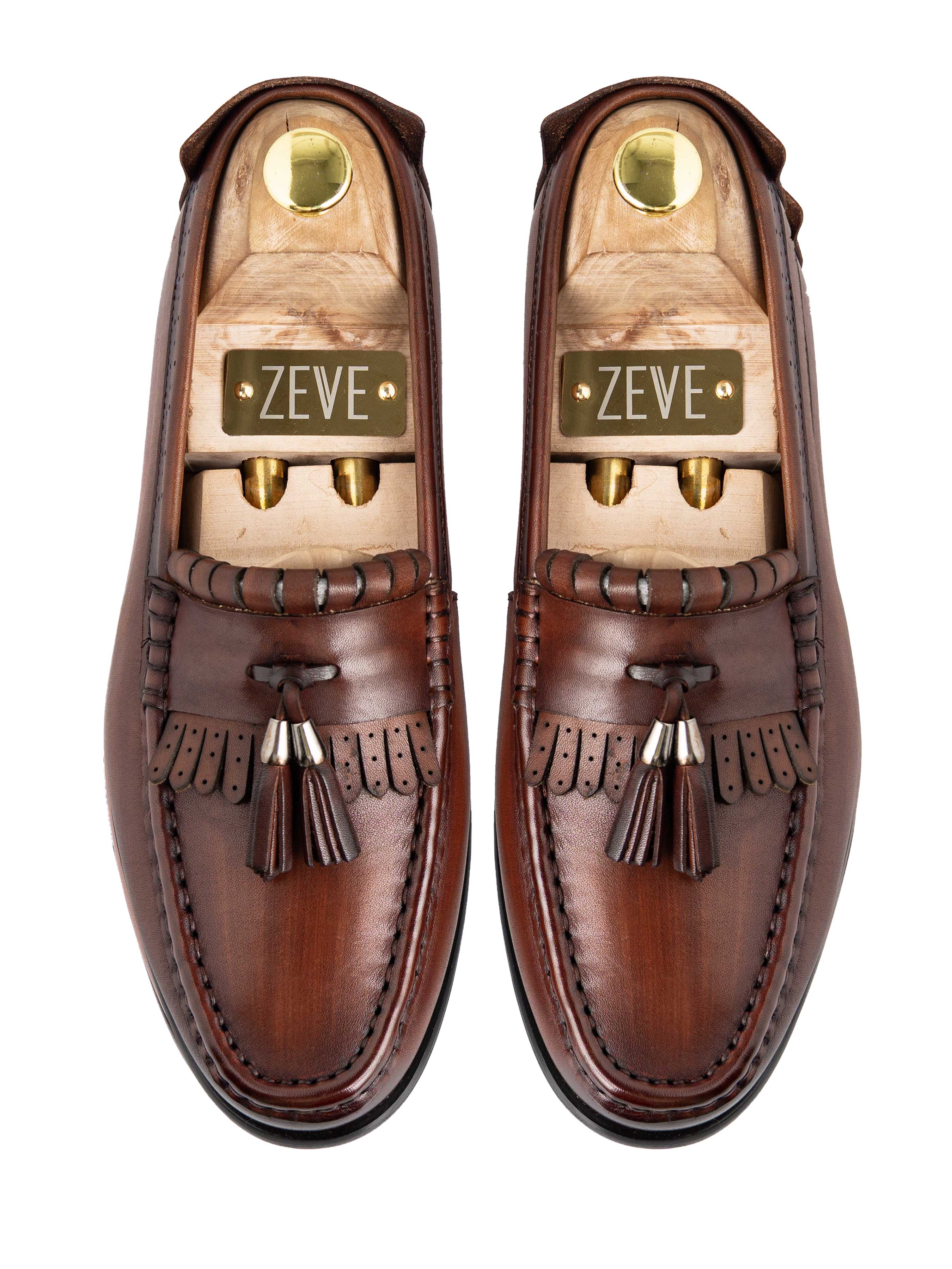 Fringe Classic Loafer - Cognac Tan with Tassel (Hand Painted Patina) - Zeve Shoes