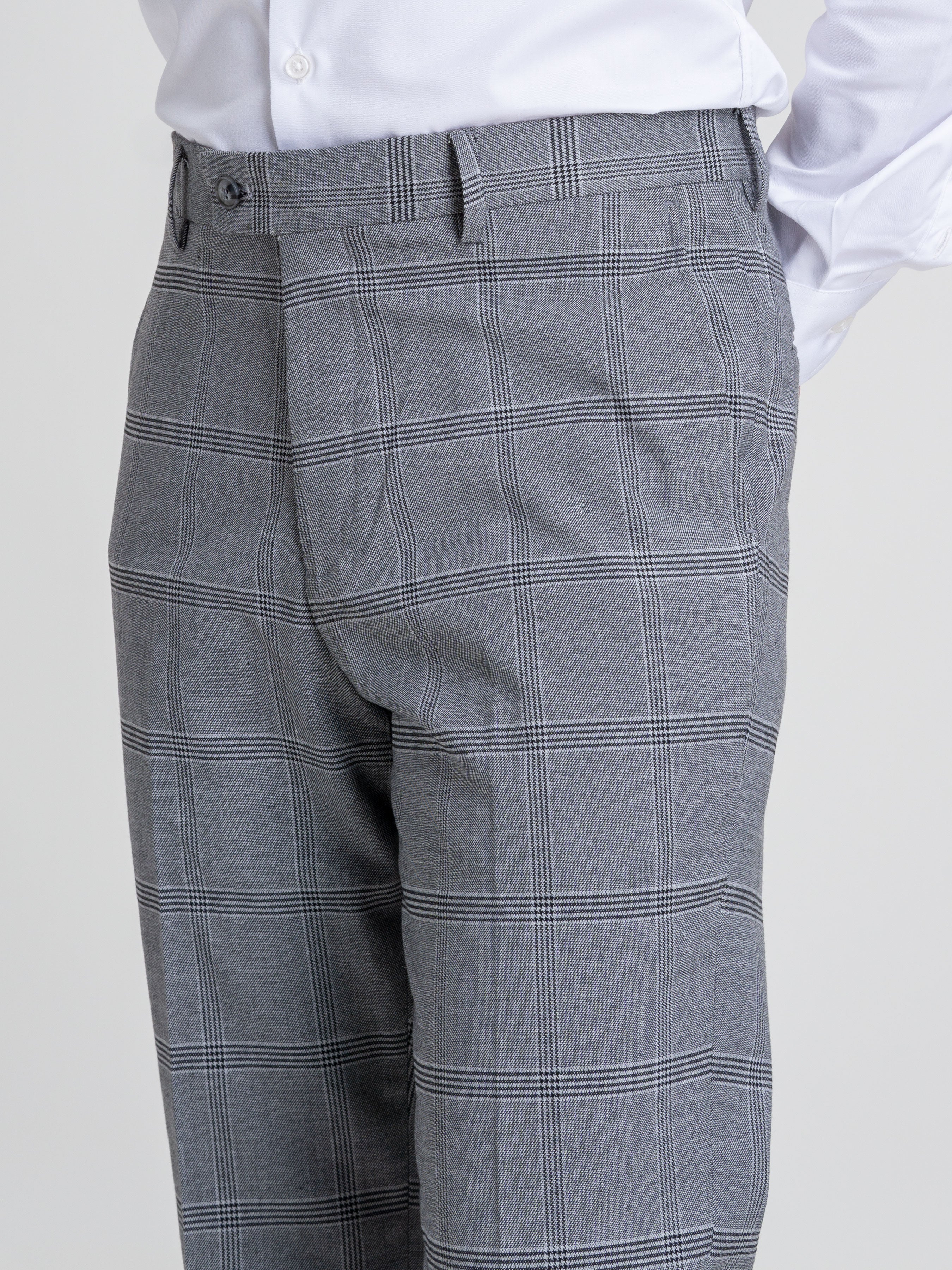 Trousers With Belt Loop - Grey Checkered (Stretchable) - Zeve Shoes