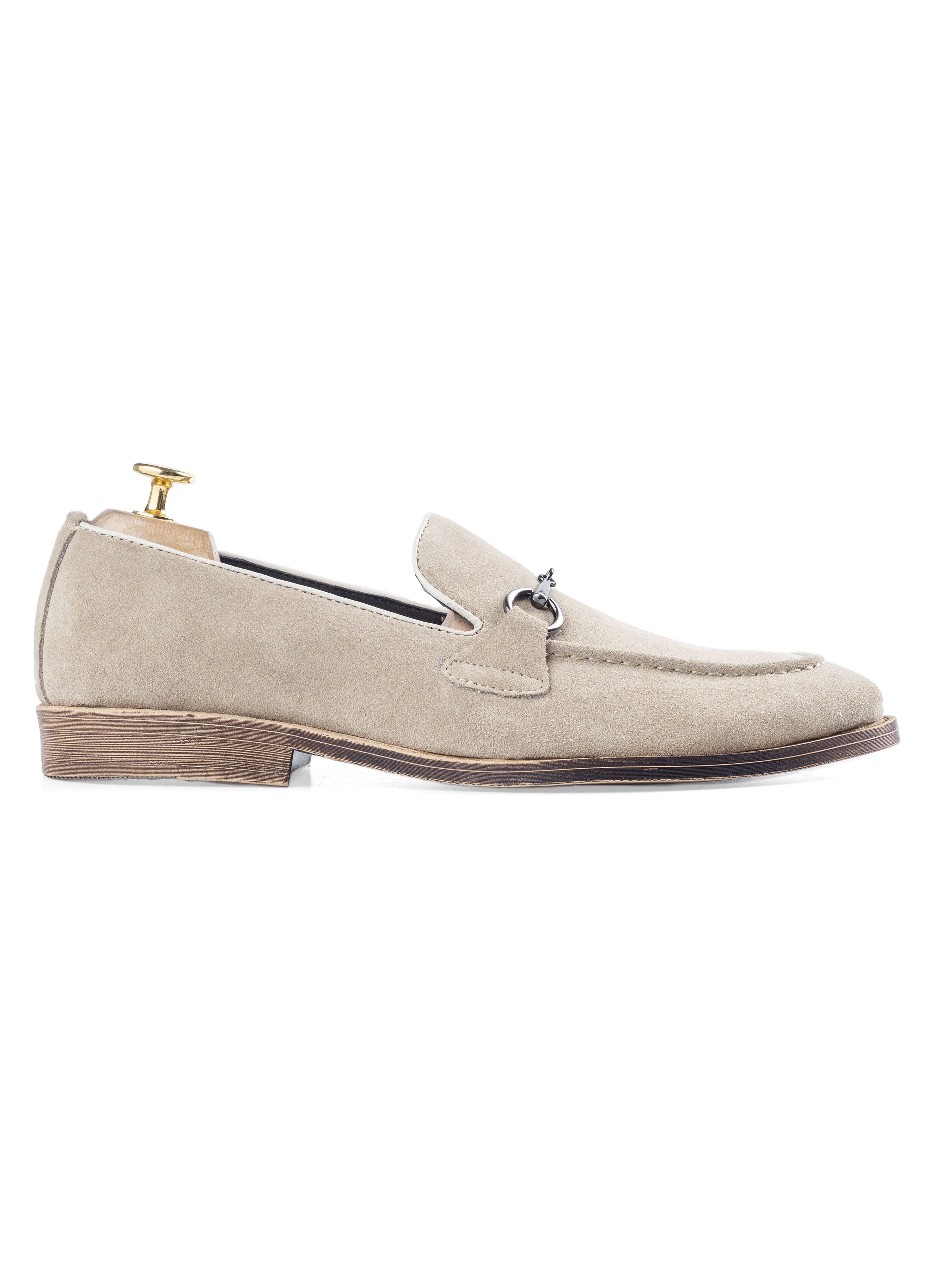 Horsebit Buckle Loafer - Beige Suede Leather (Flexi-Sole) - Zeve Shoes
