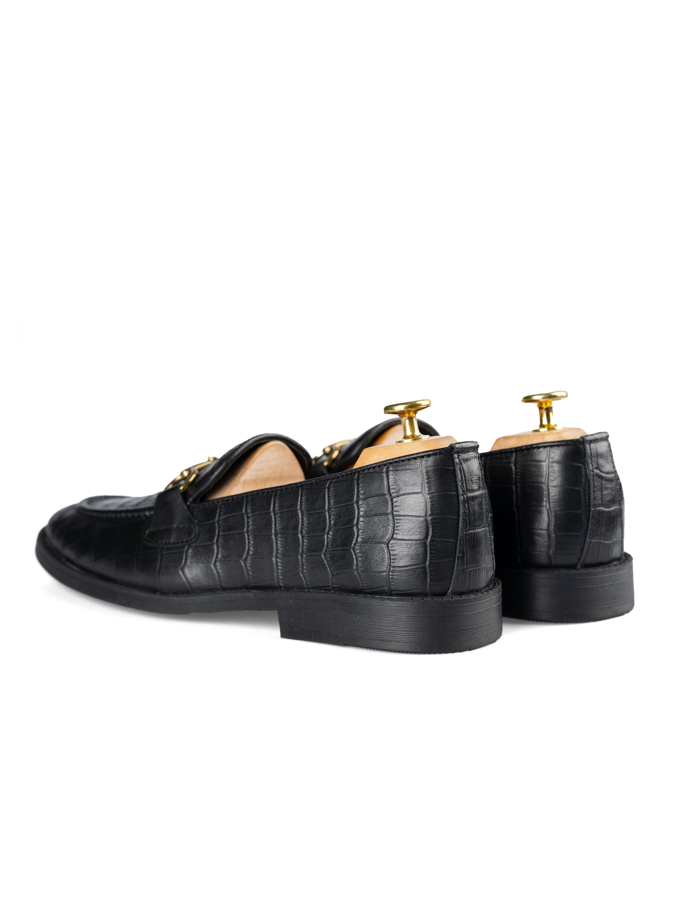 Horsebit Buckle Loafer - Black Croco Leather (Flexi-Sole) - Zeve Shoes