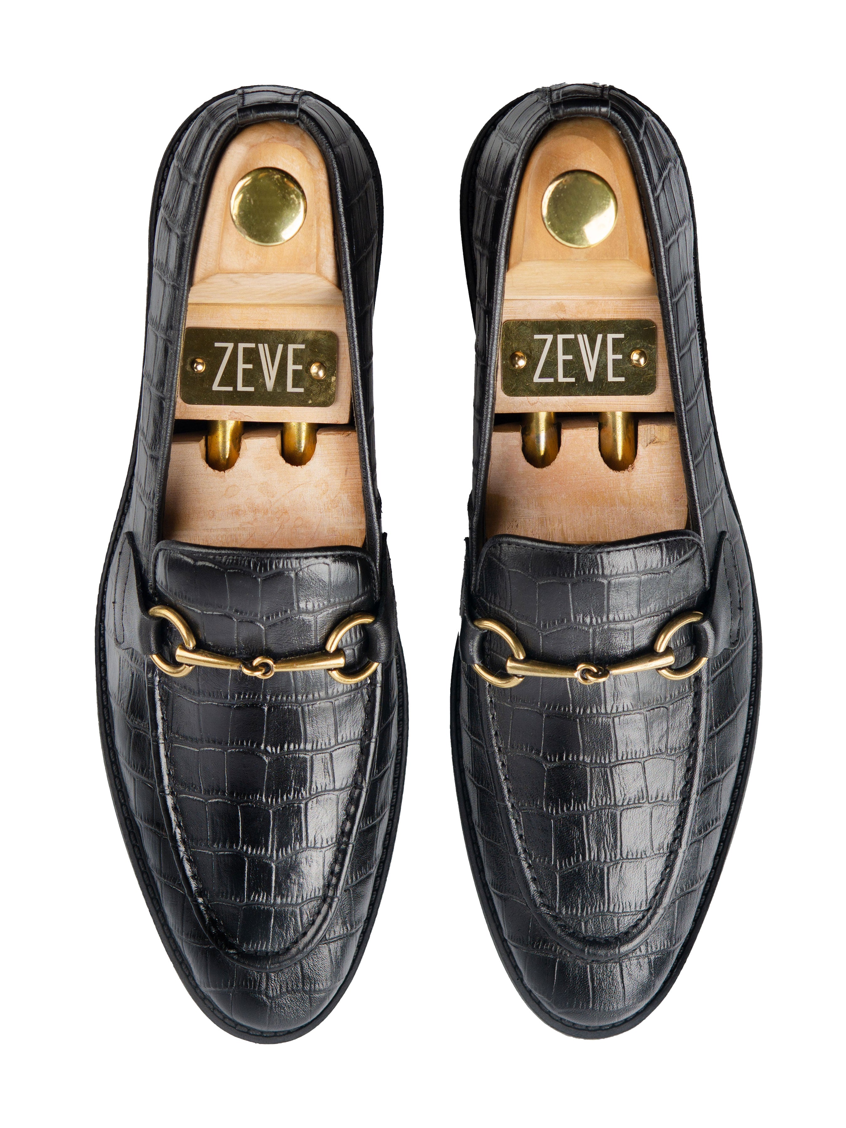 Horsebit Buckle Loafer - Black Croco Leather (Flexi-Sole) - Zeve Shoes