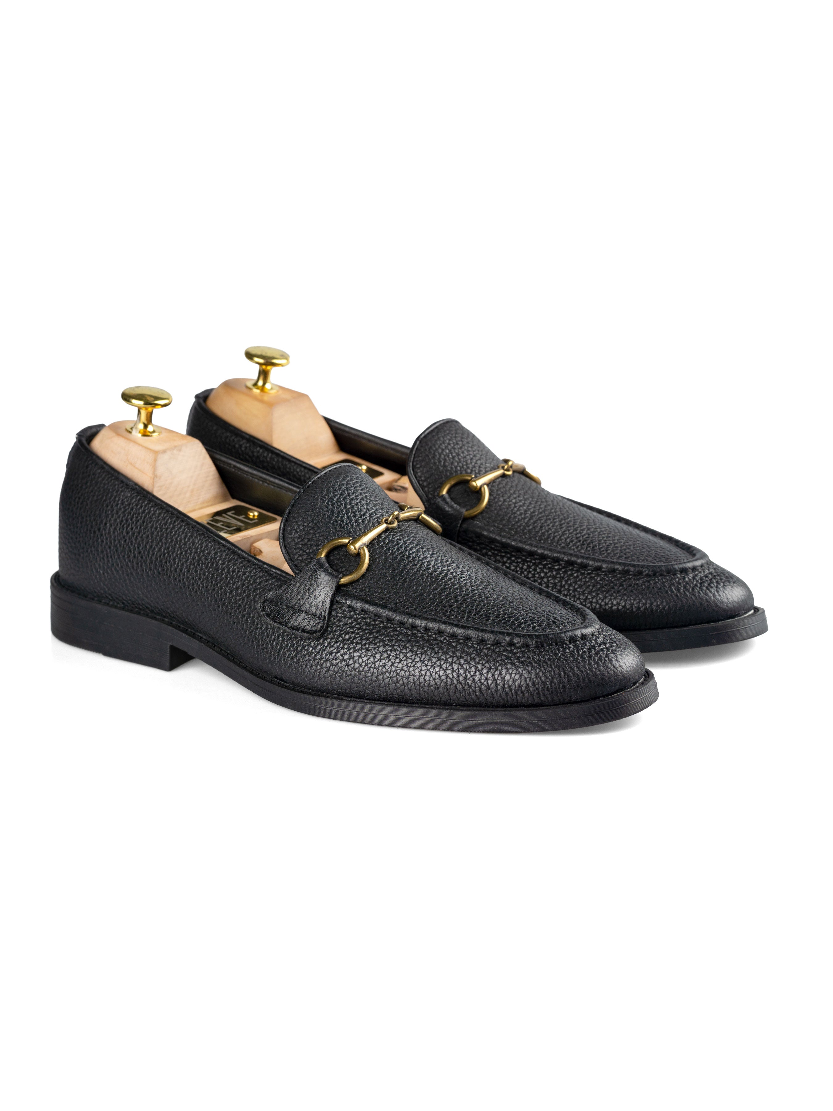 Horsebit Buckle Loafer - Black Pebble Grain Leather (Flexi-Sole) - Zeve Shoes