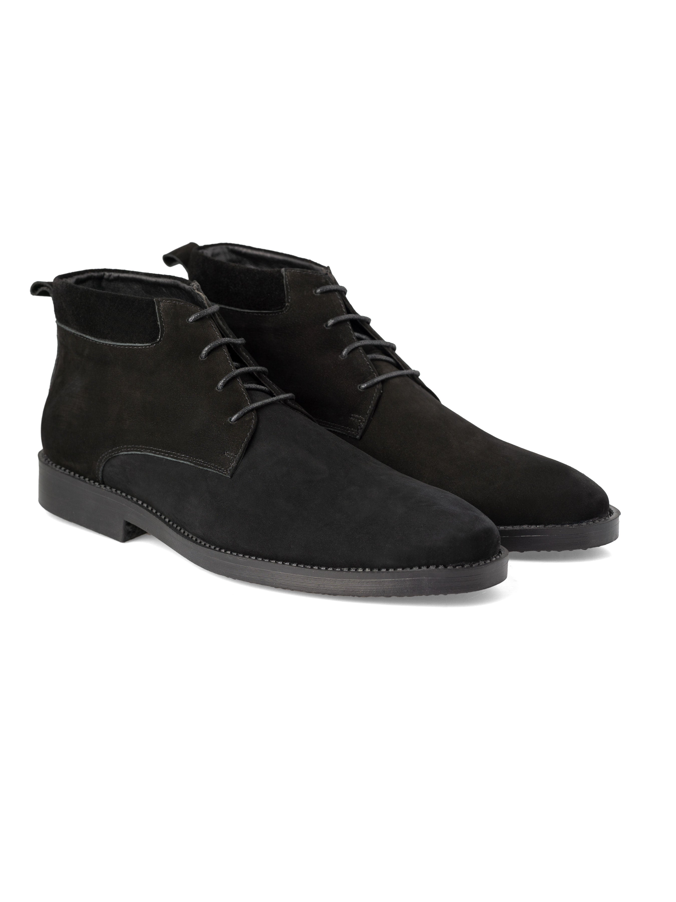 Hunter Chukka Boots - Black Nubuck Leather (Crepe Sole) - Zeve Shoes