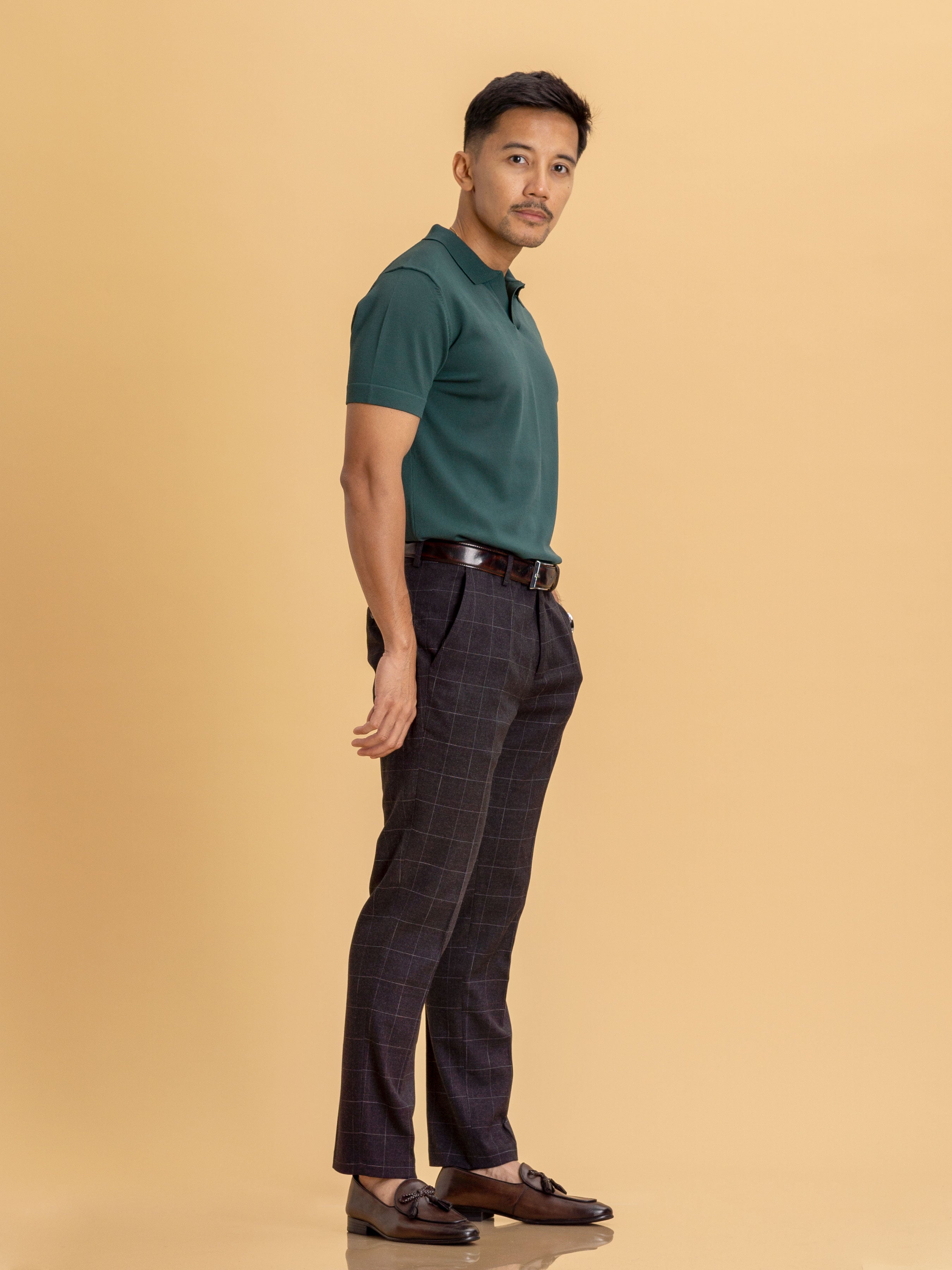 Knit Polo Tee - Emerald Green Open Collar - Zeve Shoes