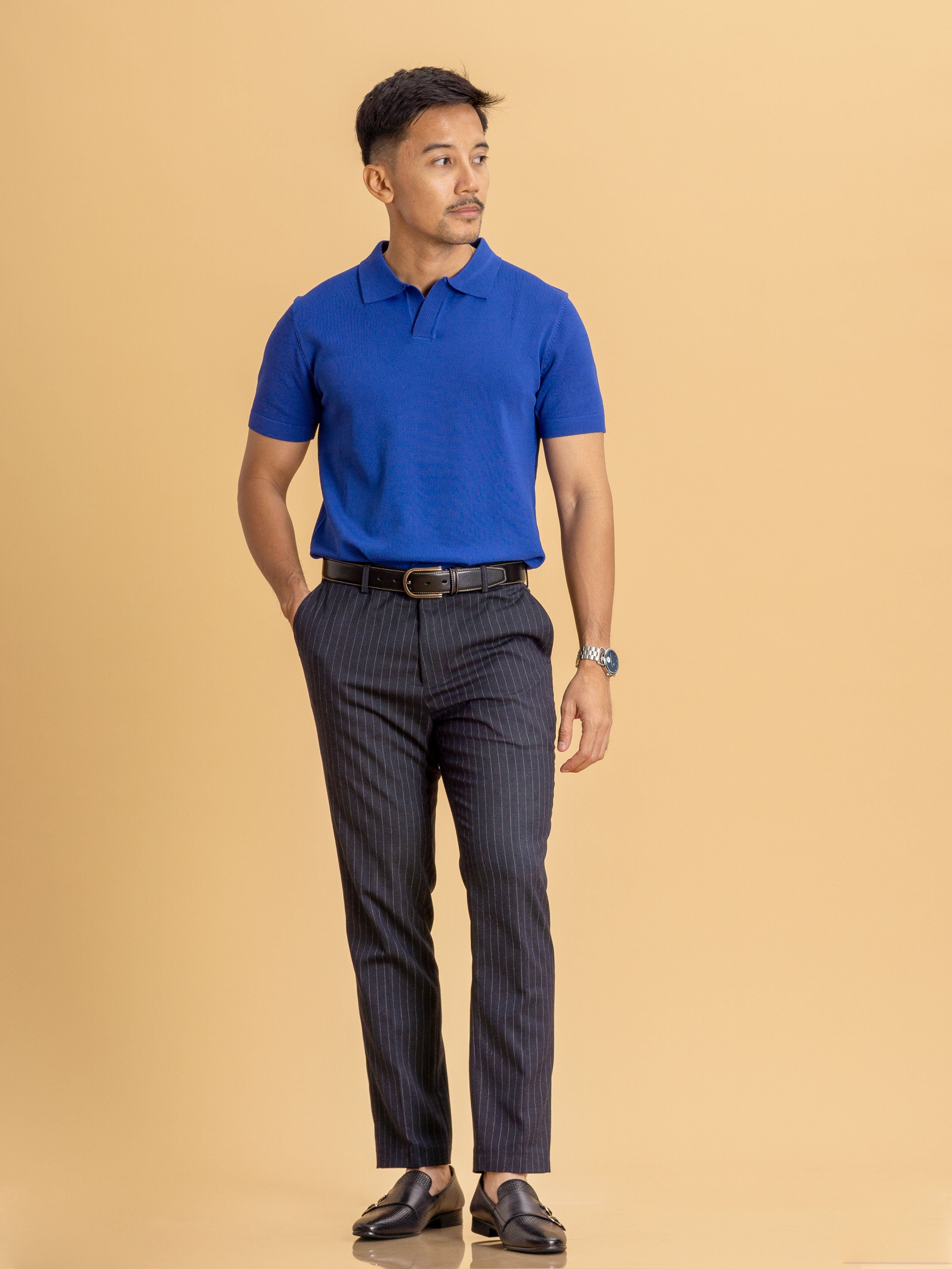 Knit Polo Tee - Royal Blue Open Collar - Zeve Shoes