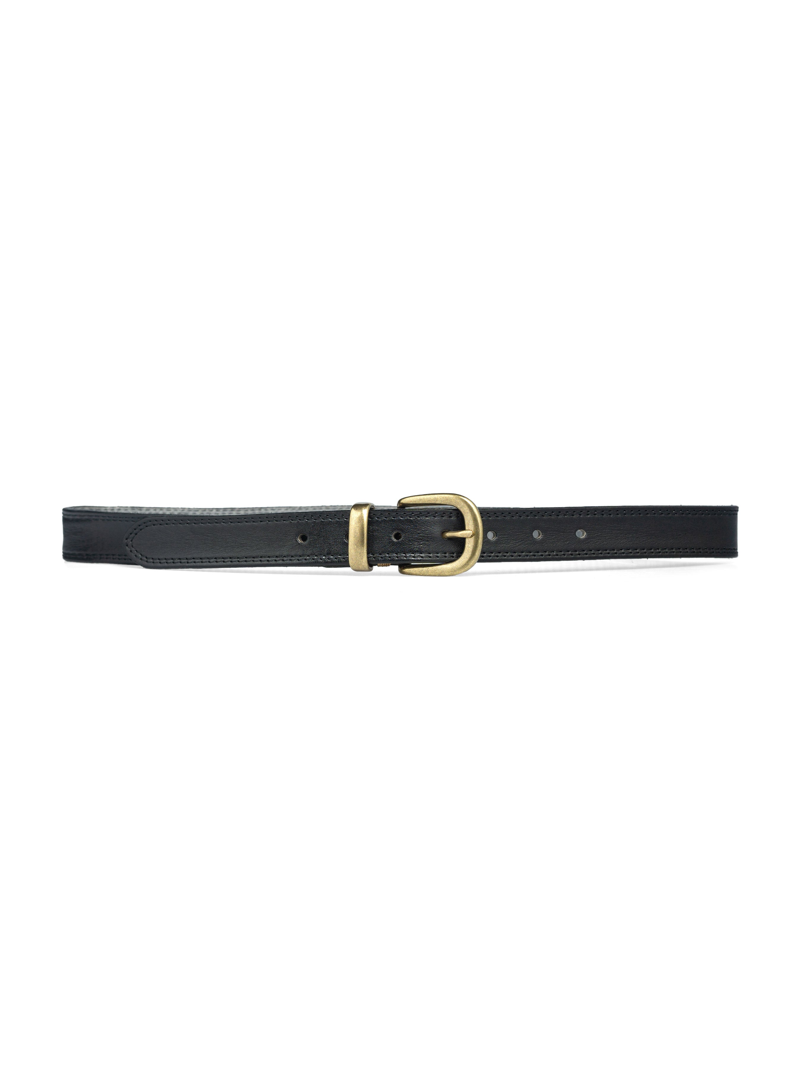 Leather Belt with Horseshoe Gold - Toned Buckle with Stitching - Zeve Shoes