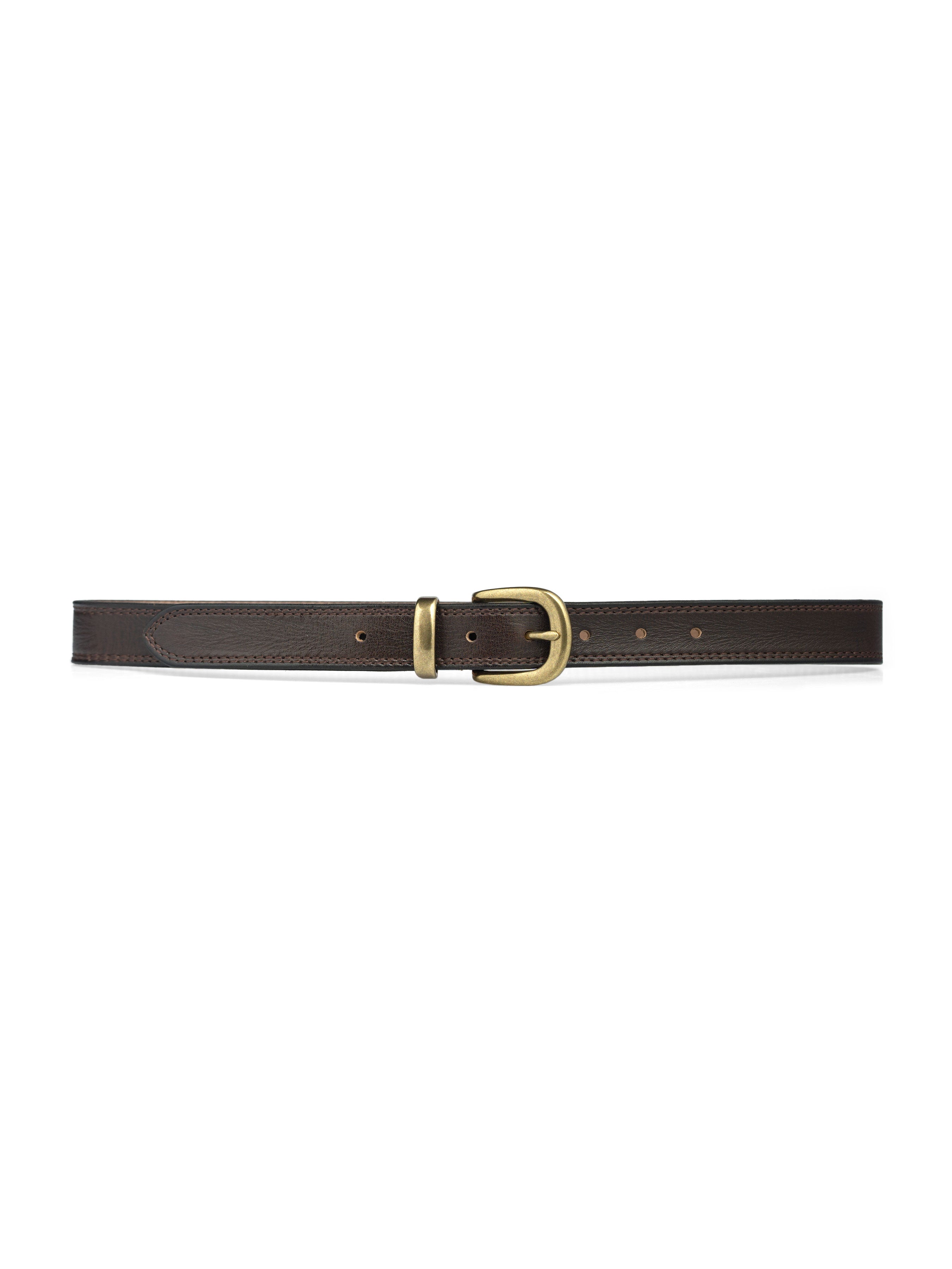 Leather Belt with Horseshoe Gold - Toned Buckle with Stitching - Zeve Shoes