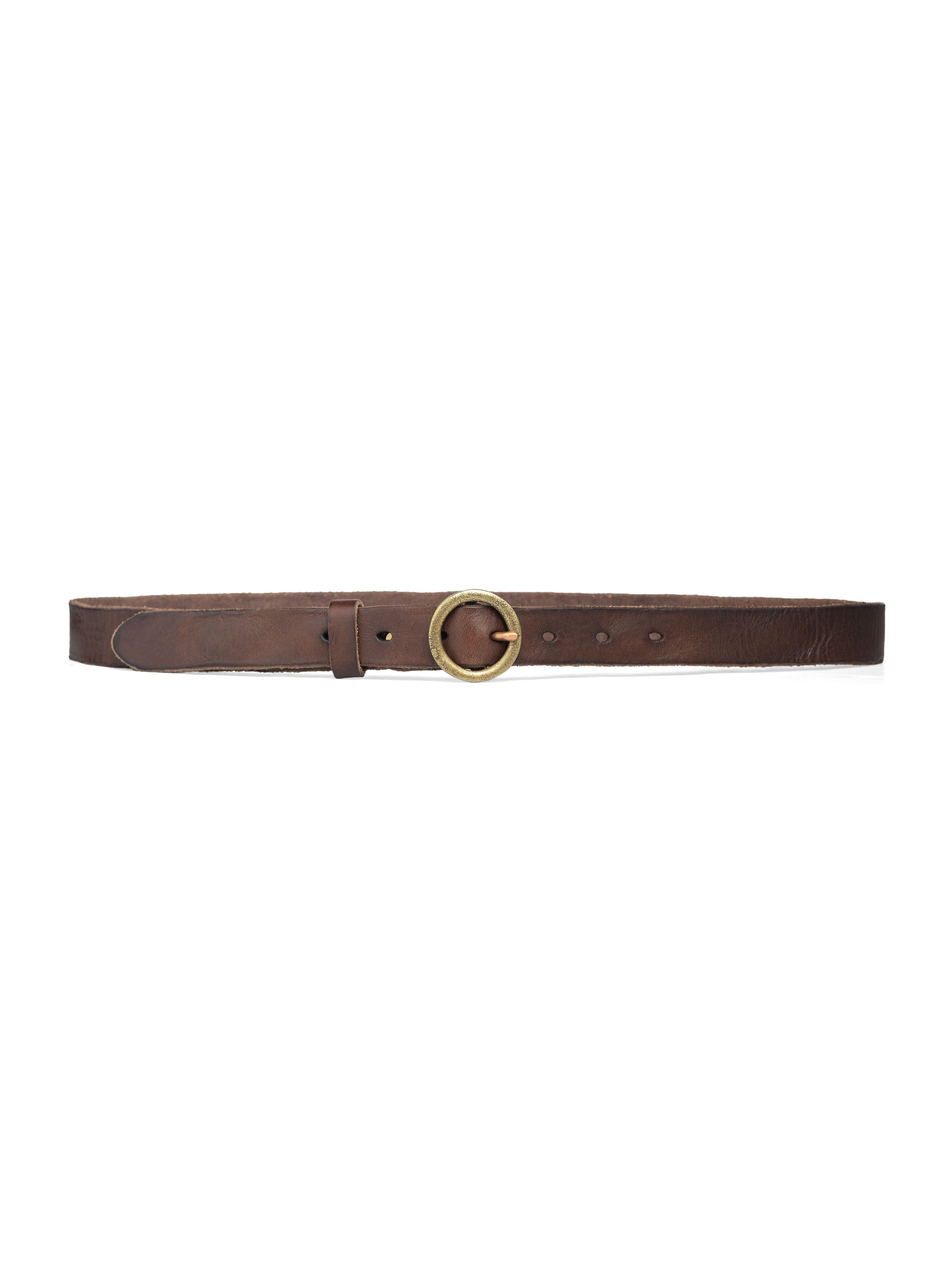 Italian Rustic Leather Belt with Round Gold-toned Buckle - Zeve Shoes
