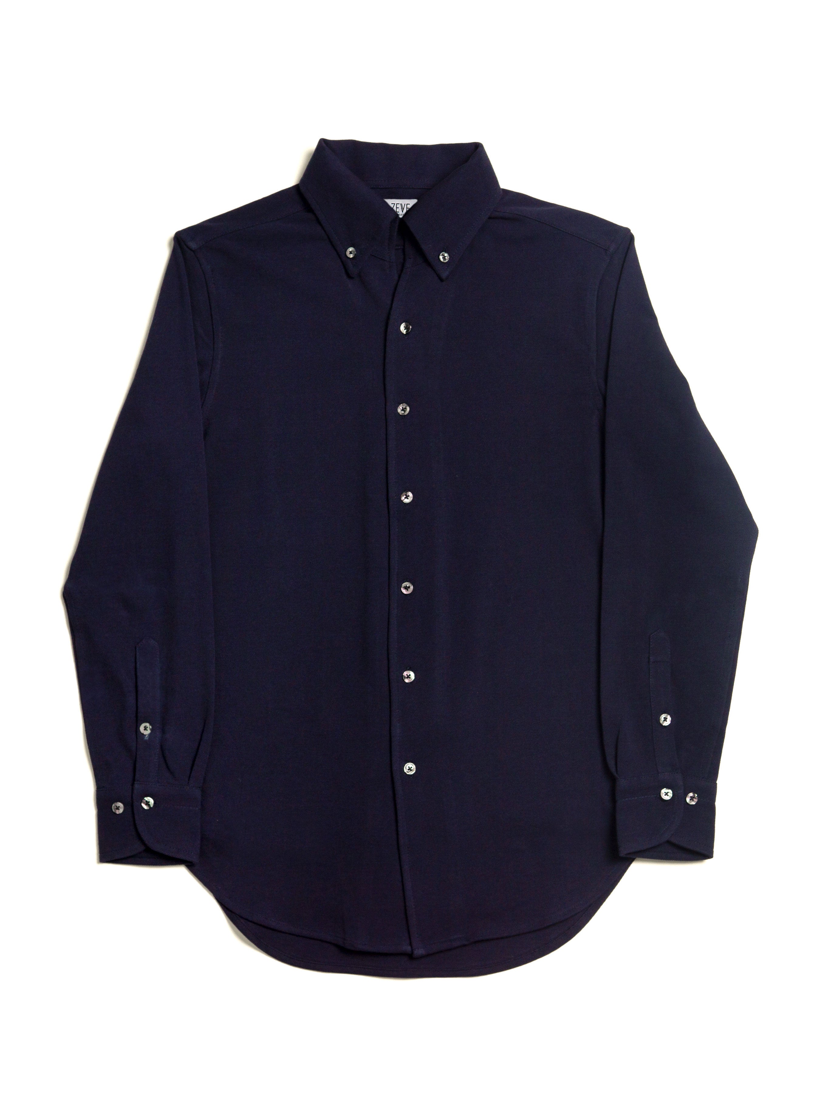 Long Sleeve Polo Shirt-  Navy Blue Button Down - Zeve Shoes