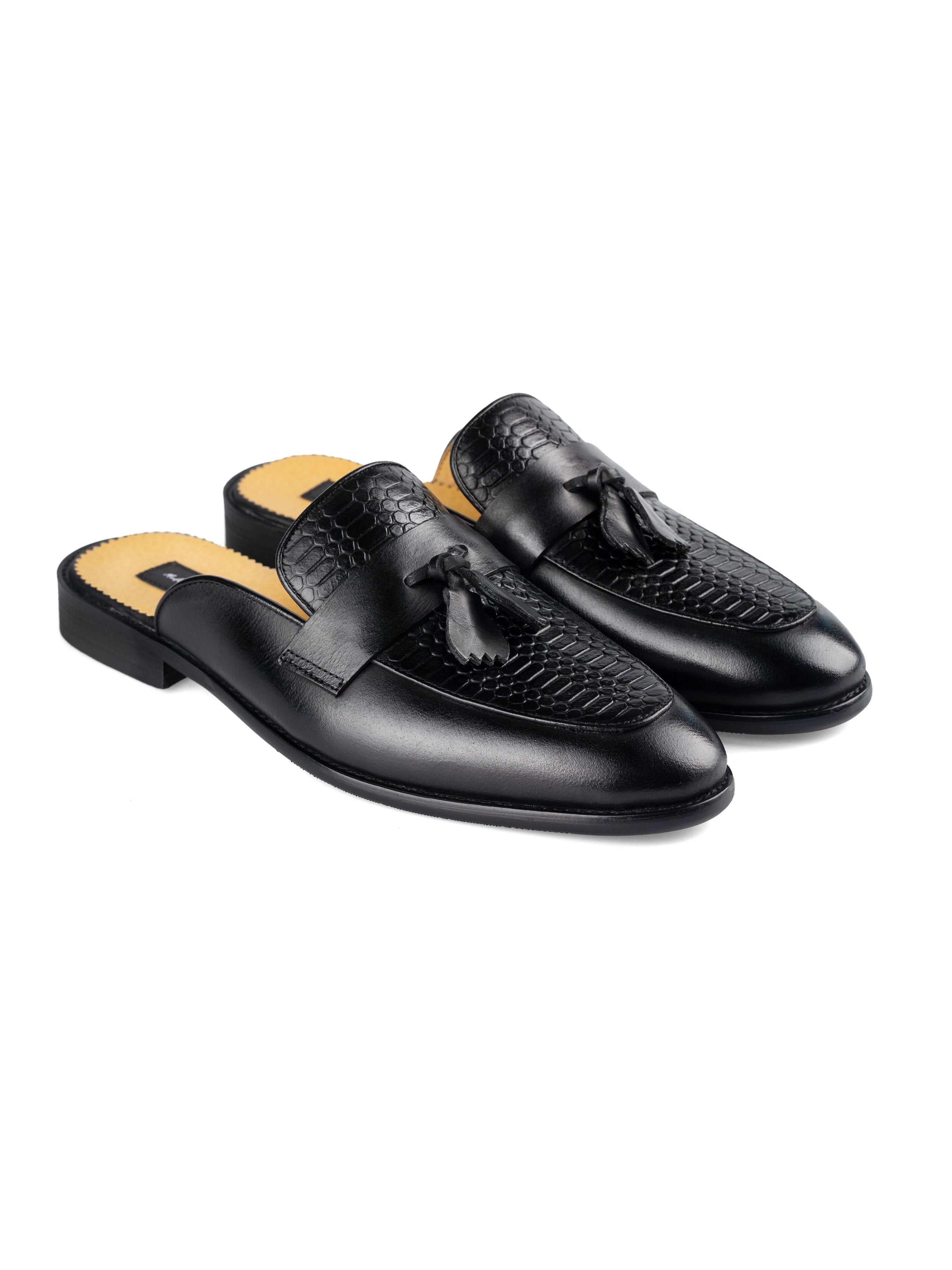 Mules Belgian Tassel - Black Phyton Leather - Zeve Shoes