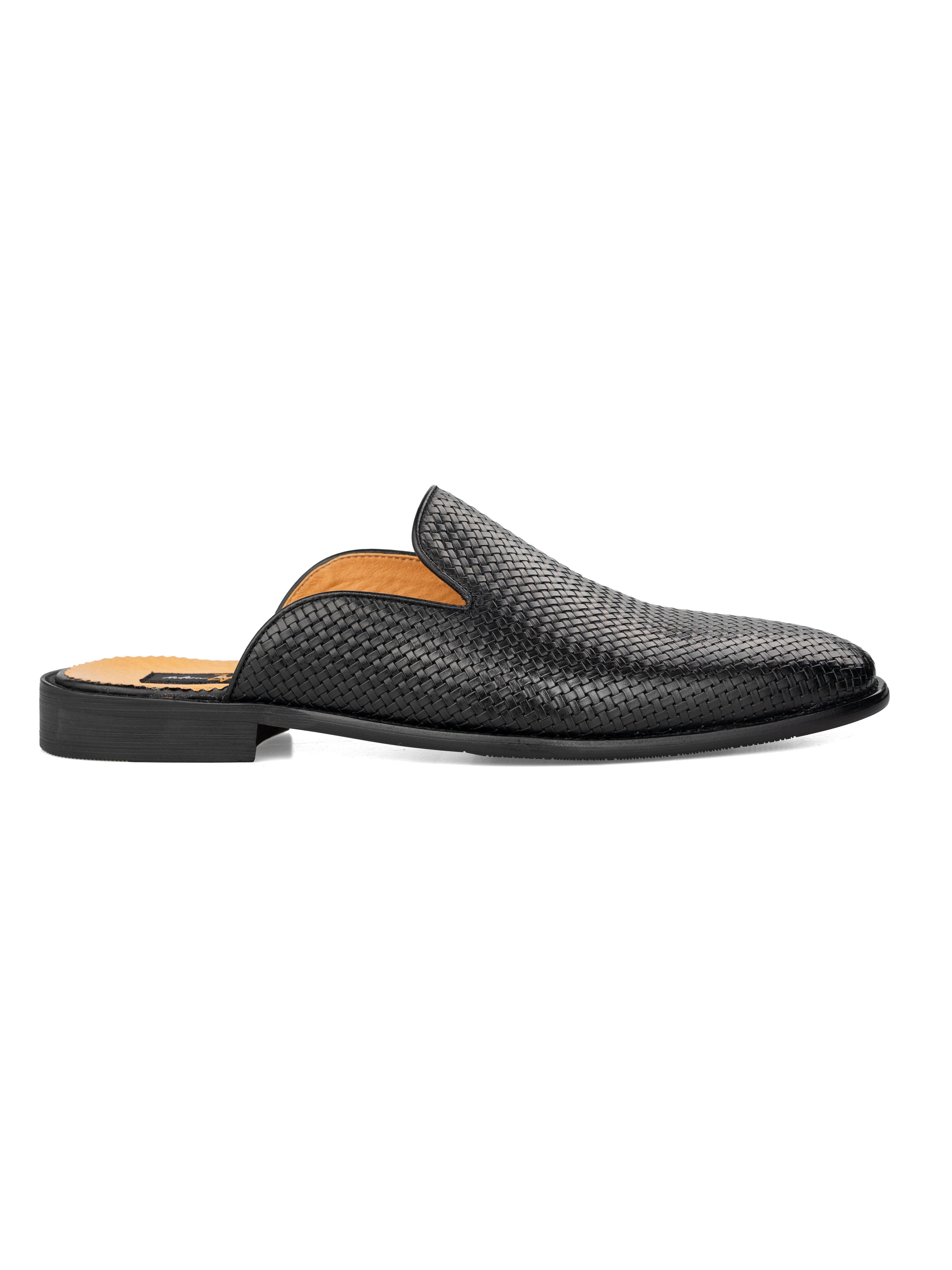 Mules - Black Woven Leather
