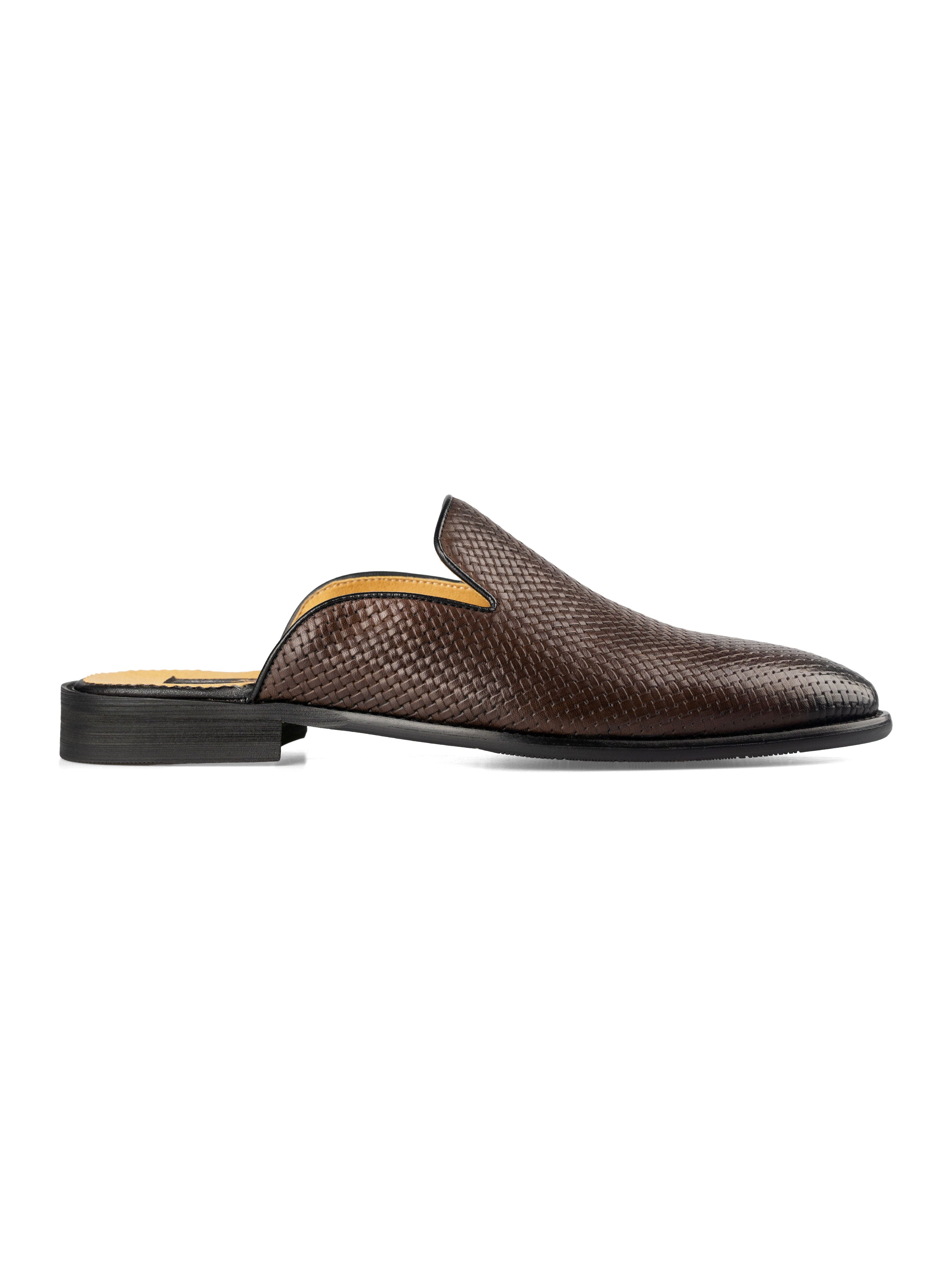 Mules - Dark Brown Woven Leather - Zeve Shoes