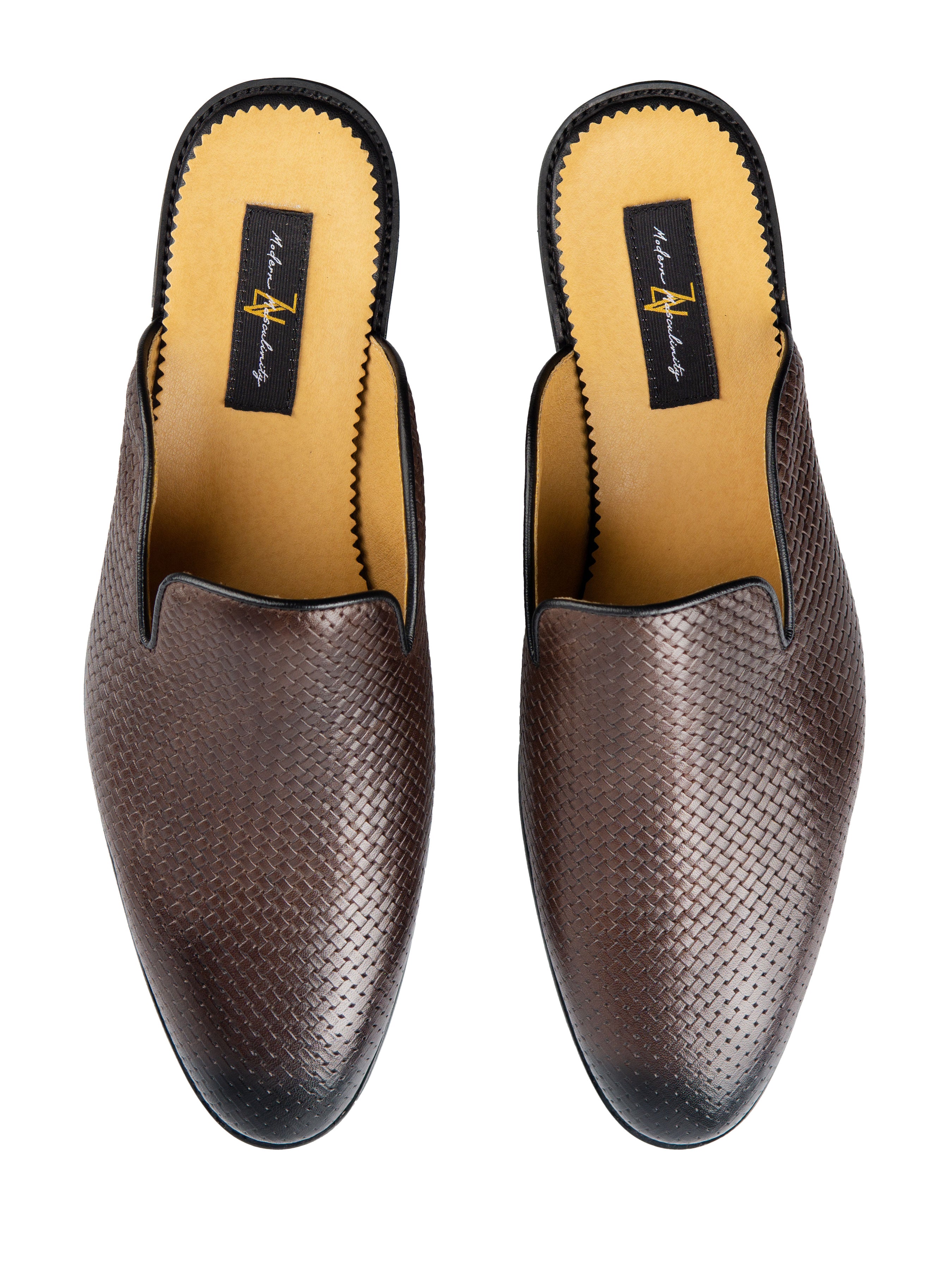Mules - Dark Brown Woven Leather - Zeve Shoes