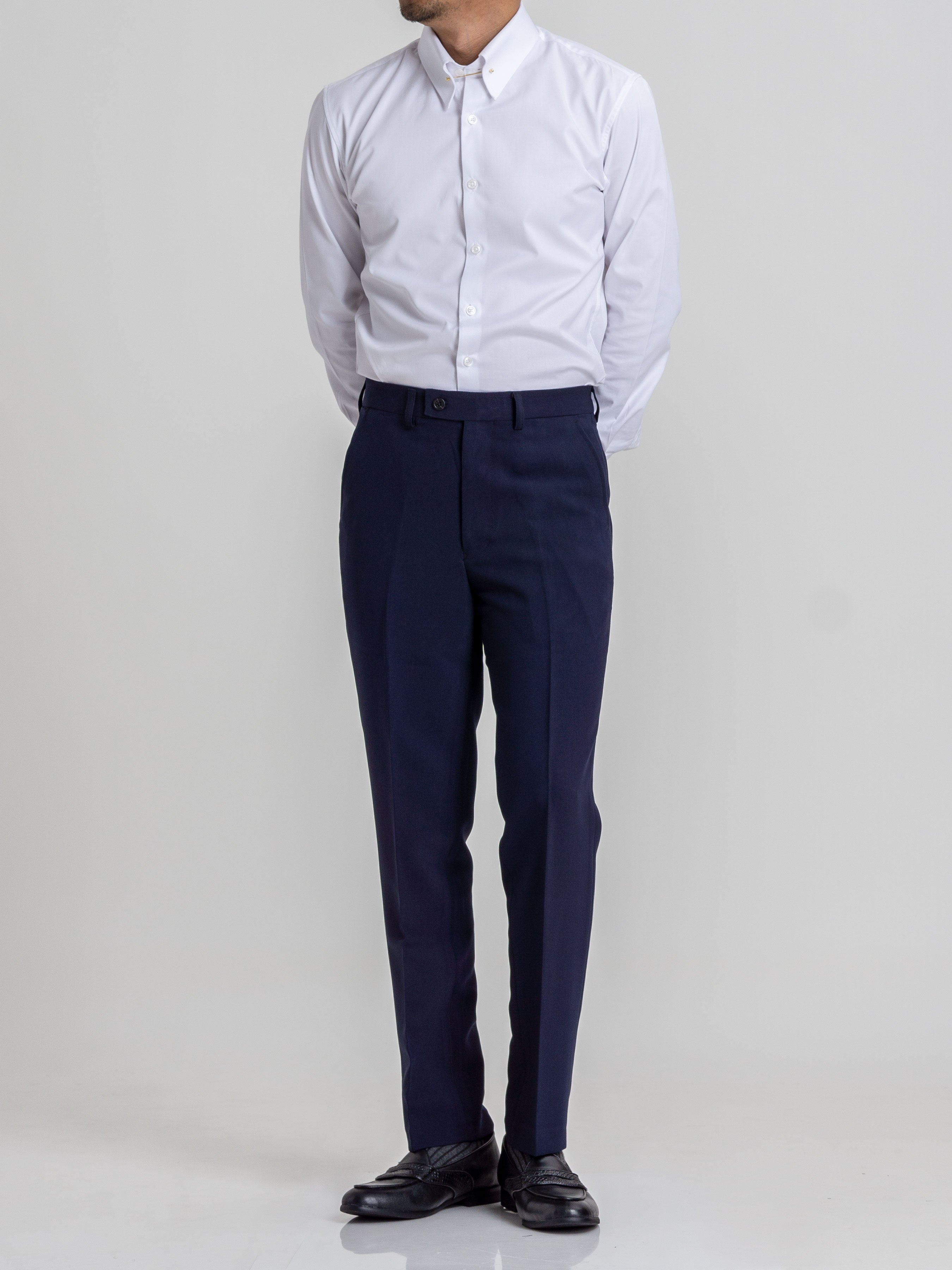Trousers With Belt Loop -  Navy Blue Plain (Stretchable) - Zeve Shoes