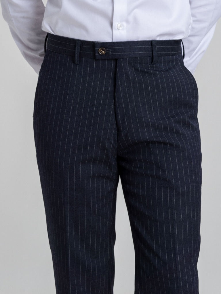 Trousers With Belt Loop - Navy Blue Stripes (Stretchable) - Zeve Shoes
