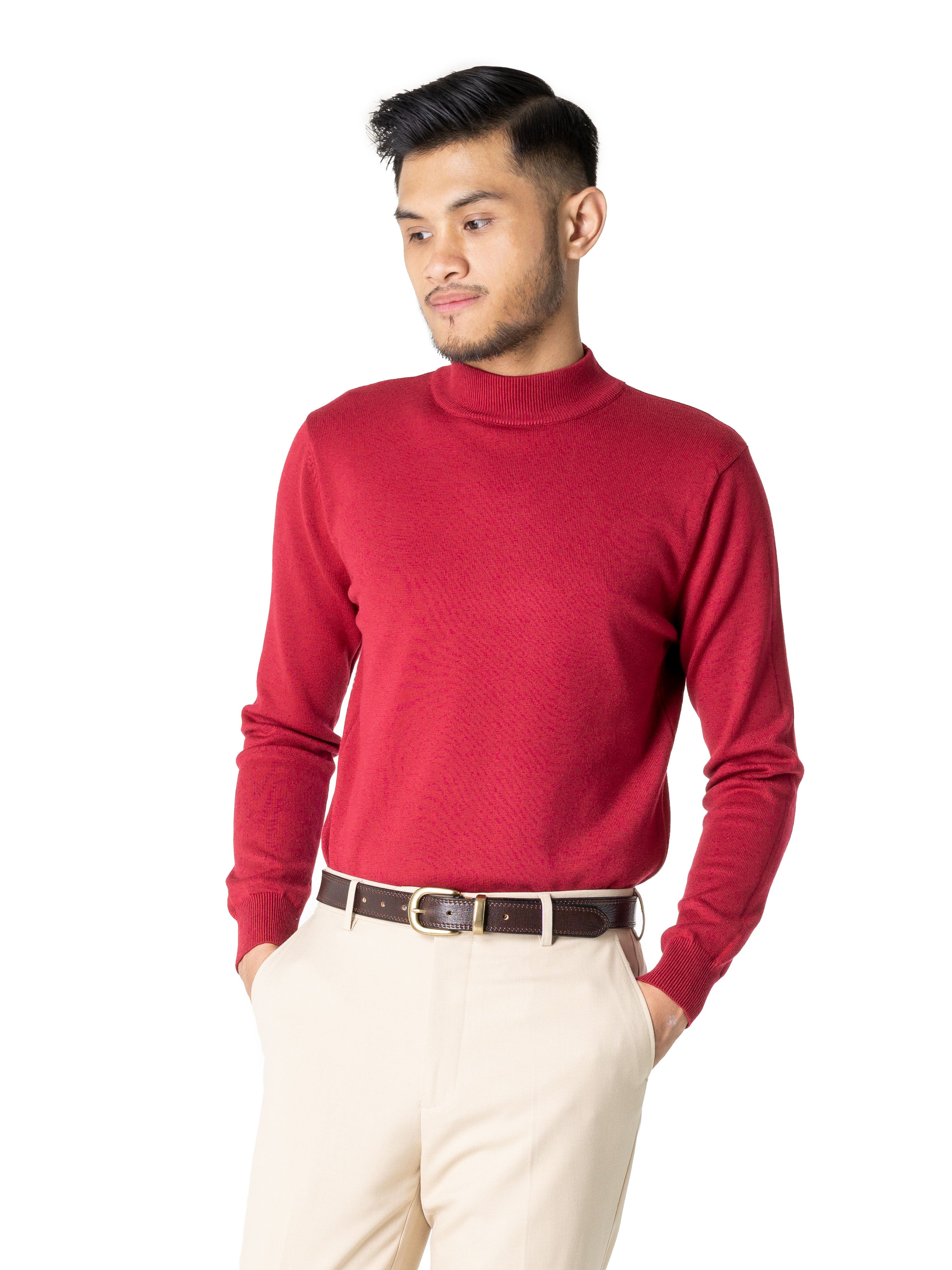 Turtleneck Cashmere Sweater - Red - Zeve Shoes