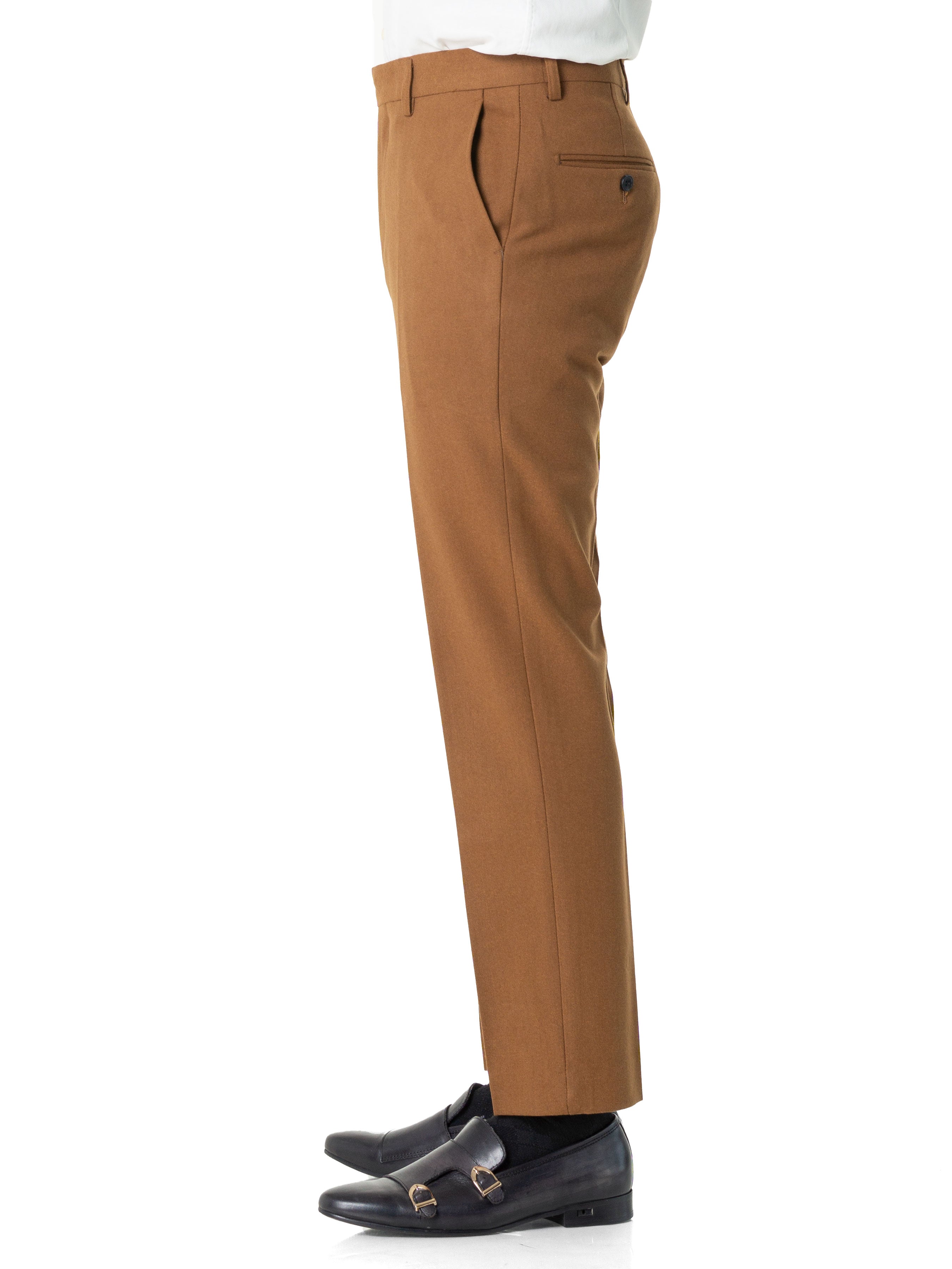 Trousers With Belt Loop - Cinnamon Textured Plain (Stretchable) - Zeve Shoes