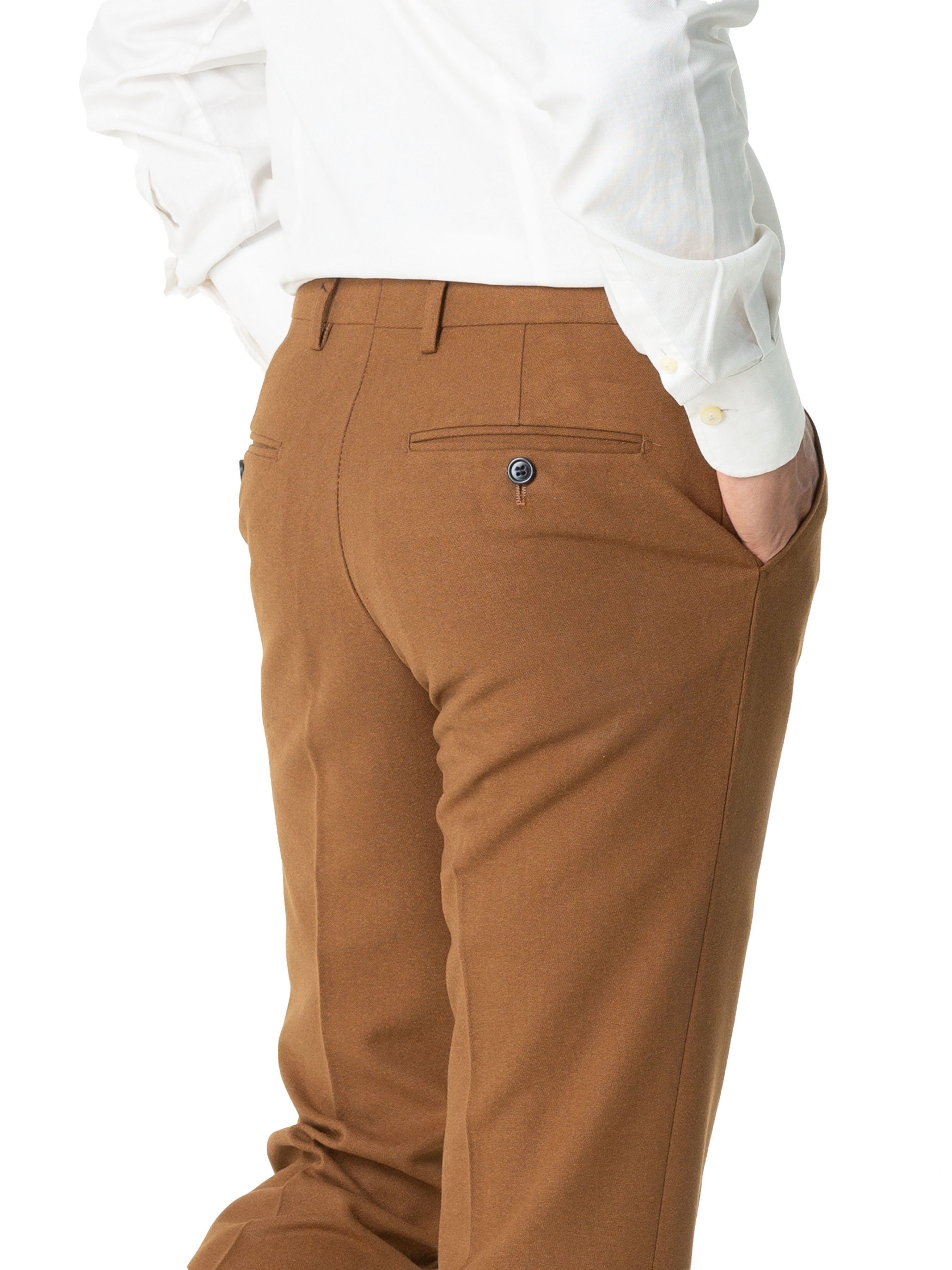 Trousers With Belt Loop - Cinnamon Textured Plain (Stretchable) - Zeve Shoes