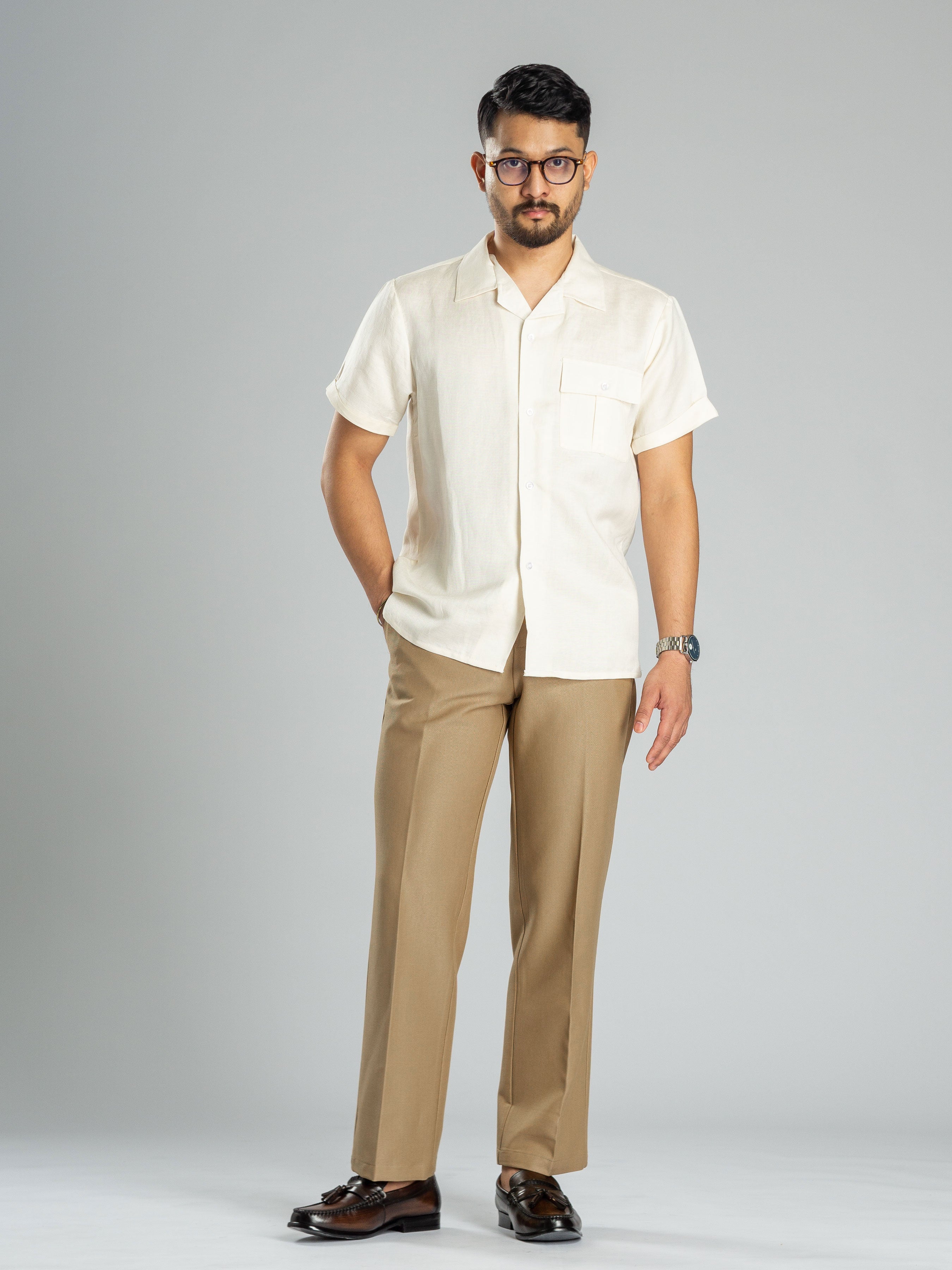 Linen Cuban Collar Shirt - Off White