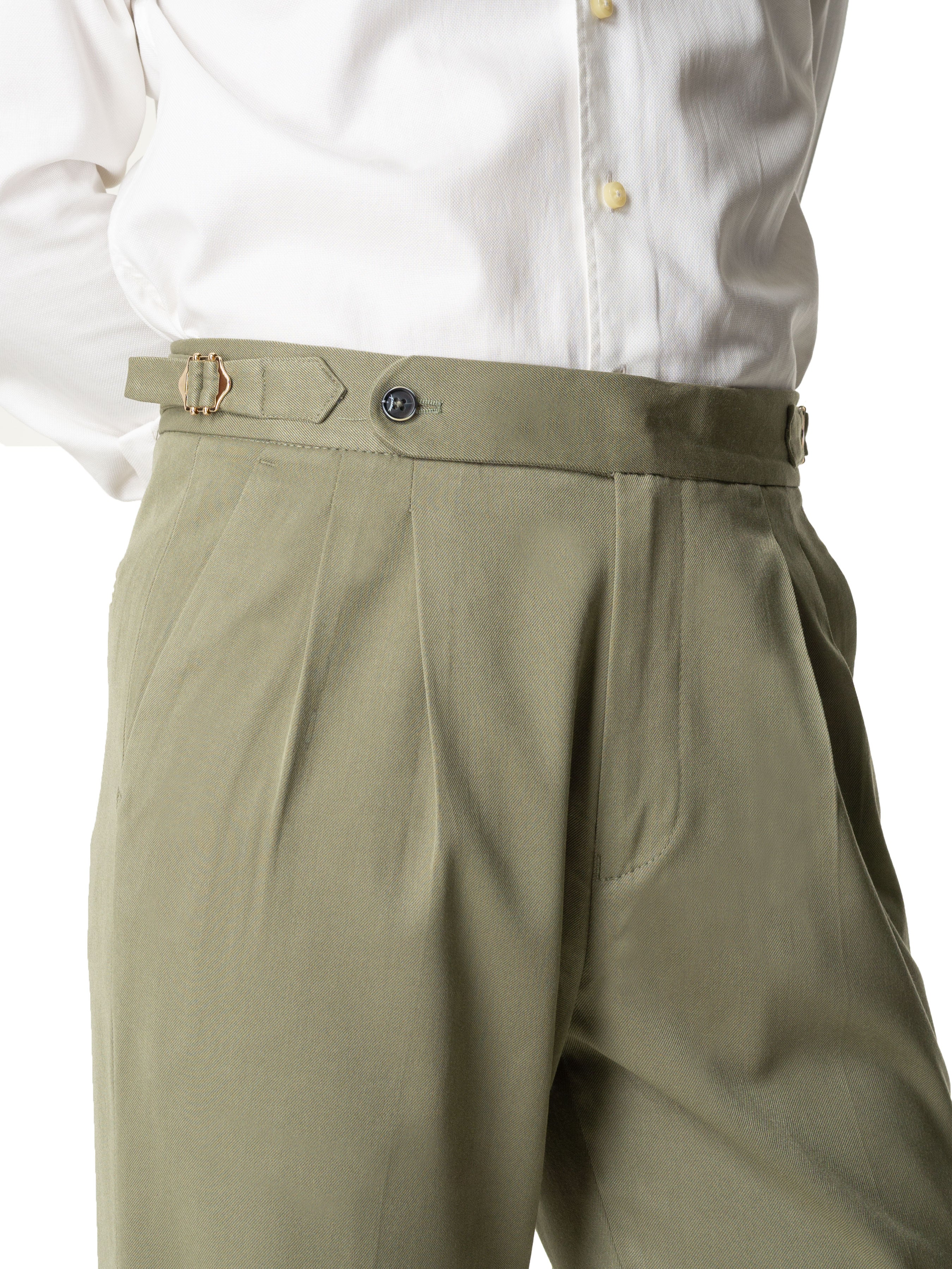 Trousers With Side Adjusters - Olive Green Cuffed (Stretchable) - Zeve Shoes