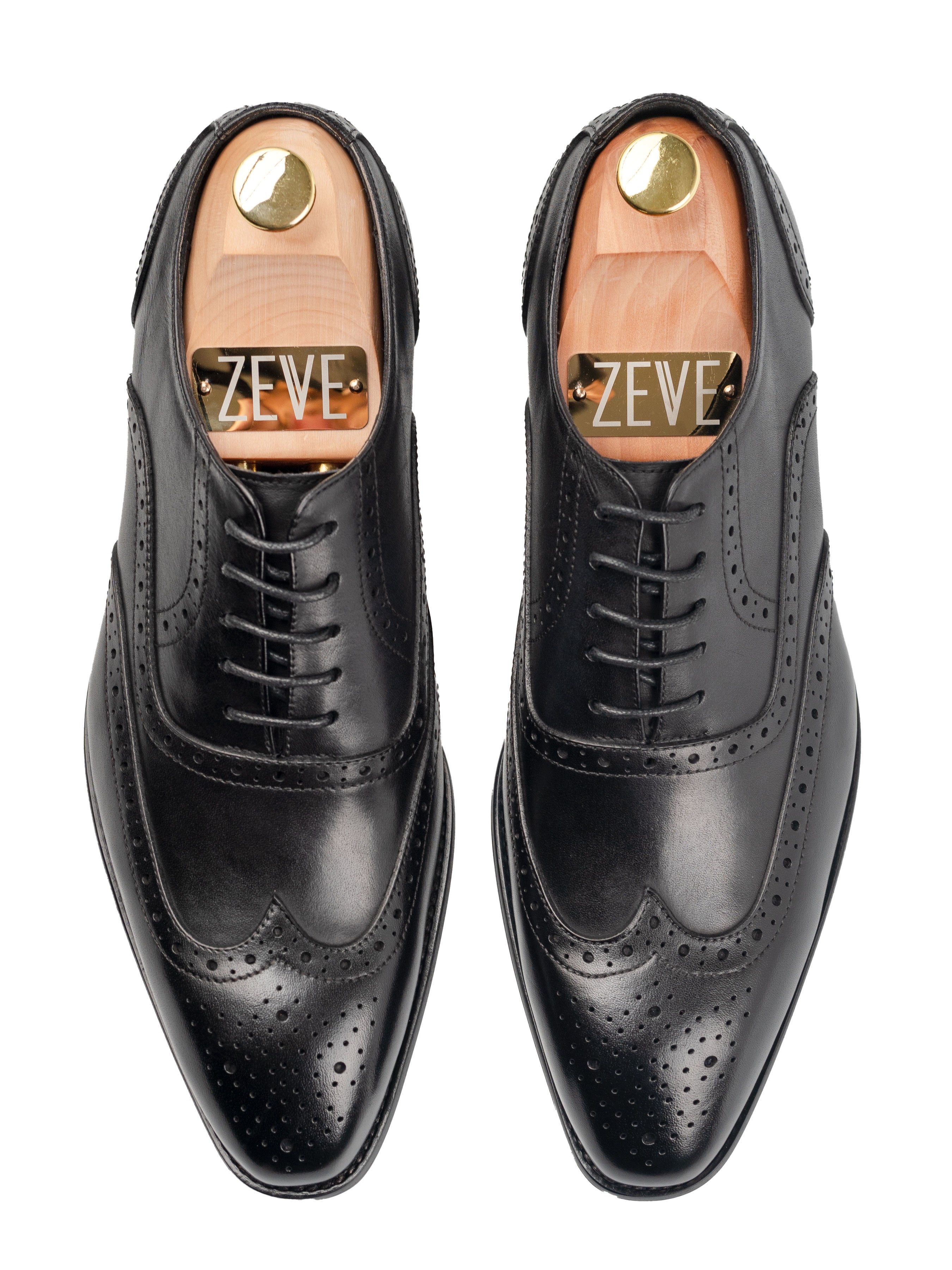 Oxford Brogue Wingtip - Black Lace Up (Chisel Toe)