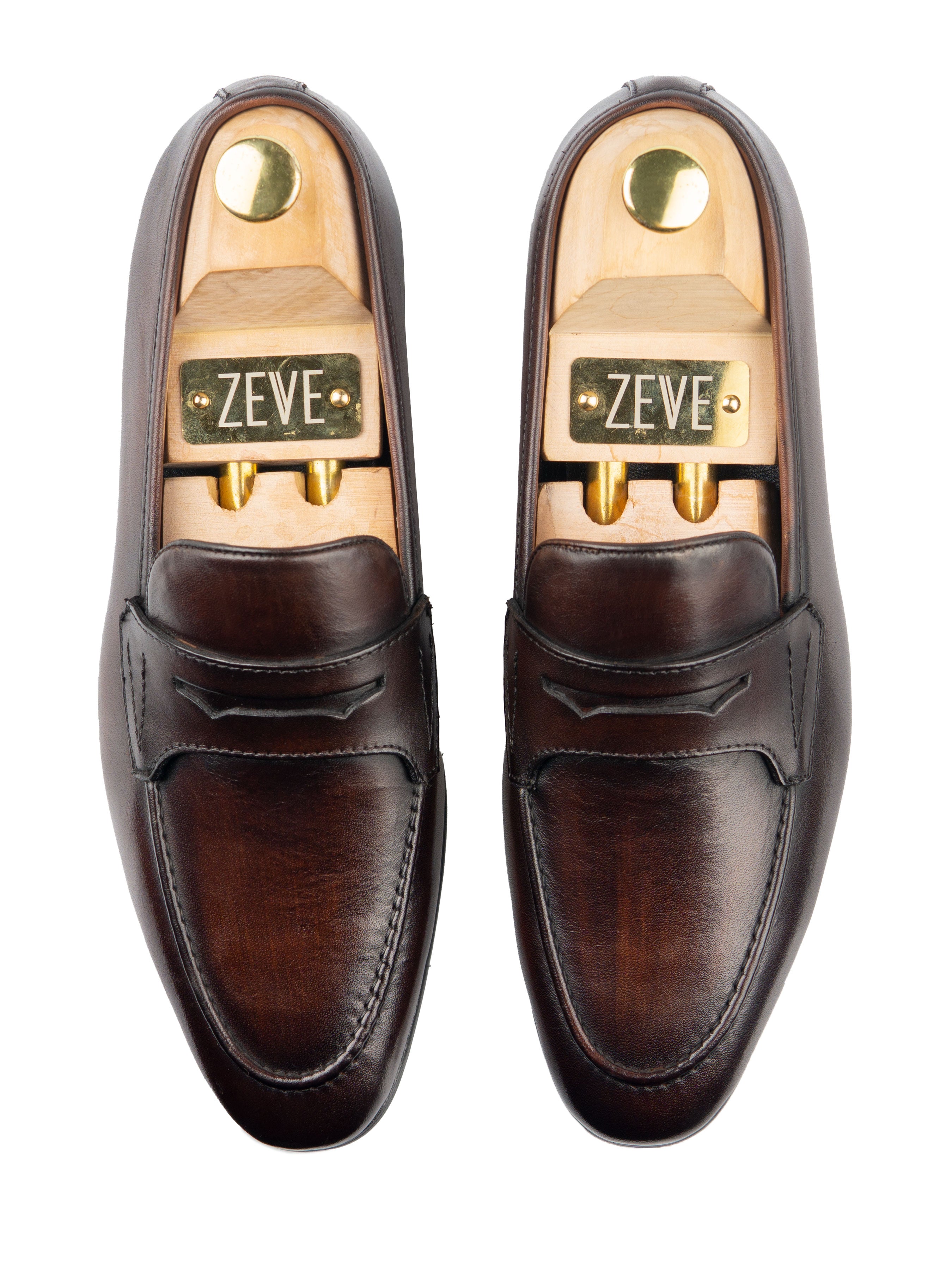 Penny Loafer Wing Strap - Dark Brown (Hand Painted Patina) - Zeve Shoes