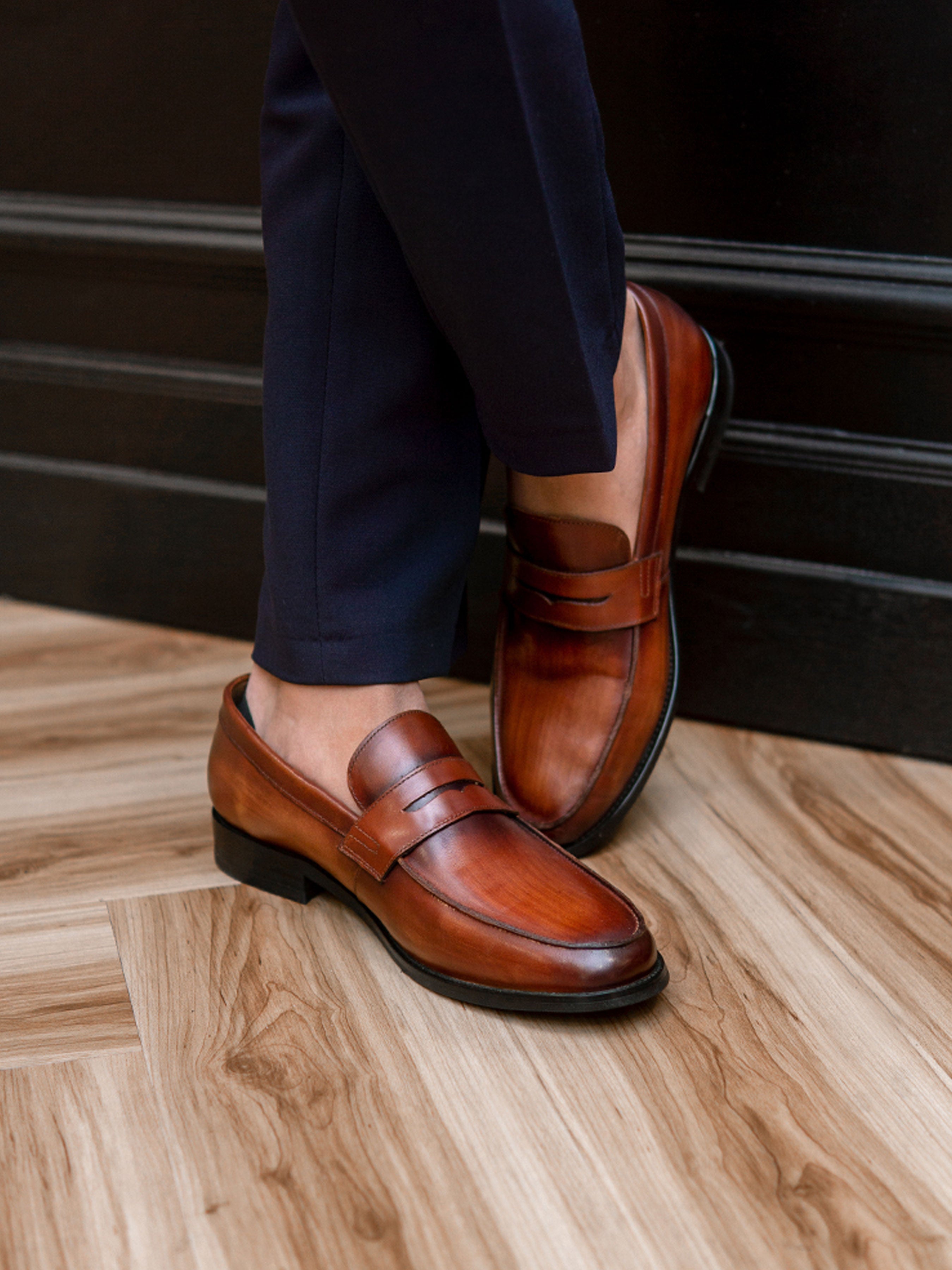 Penny Loafer - Cognac Tan (Hand Painted Patina) - Zeve Shoes