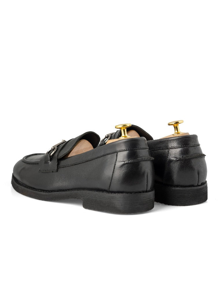 Penny Loafer Horsebit Silver Buckle - Black Leather (Crepe Sole) - Zeve Shoes
