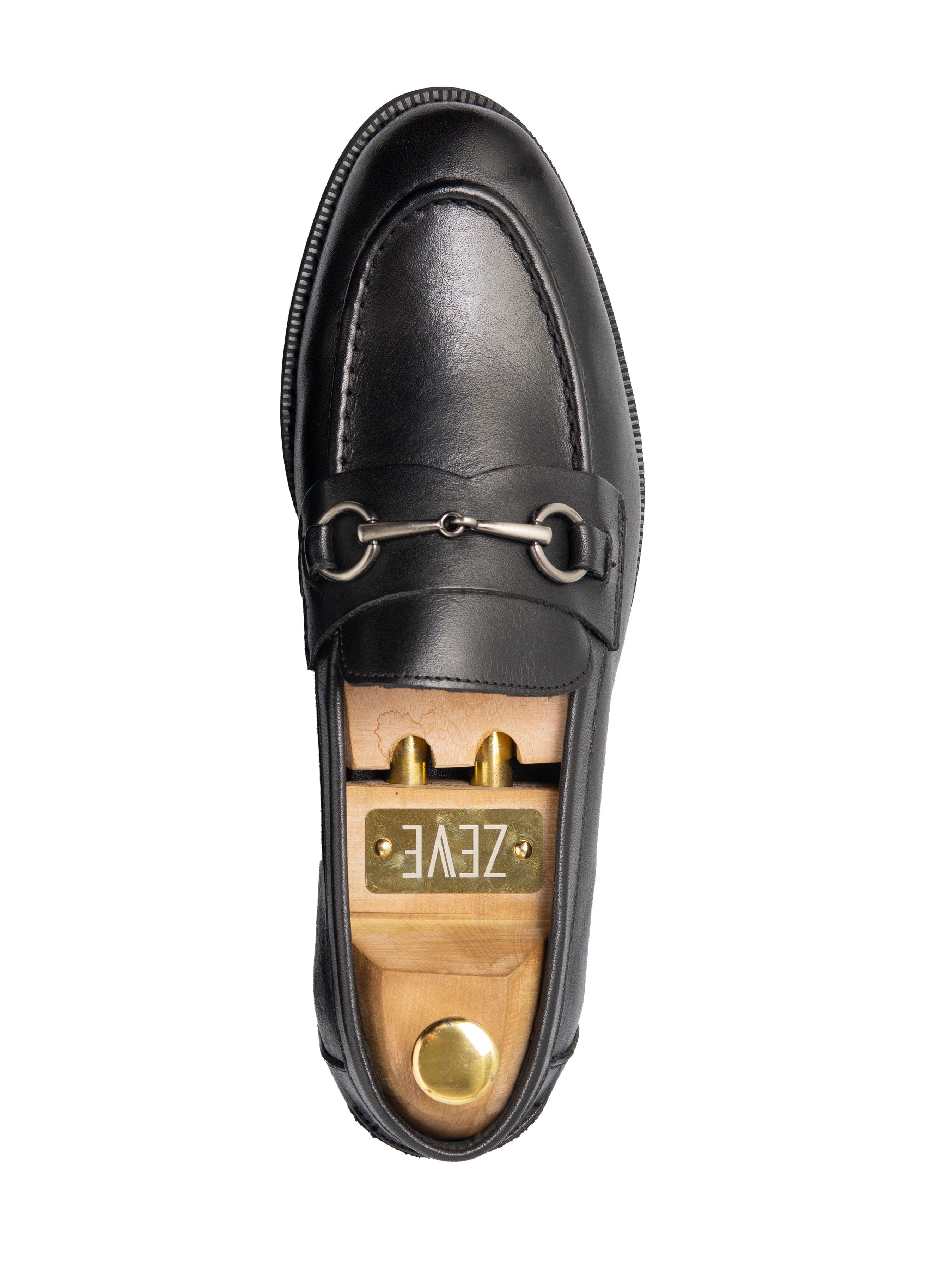 Penny Loafer Horsebit Silver Buckle - Black Leather (Crepe Sole) - Zeve Shoes