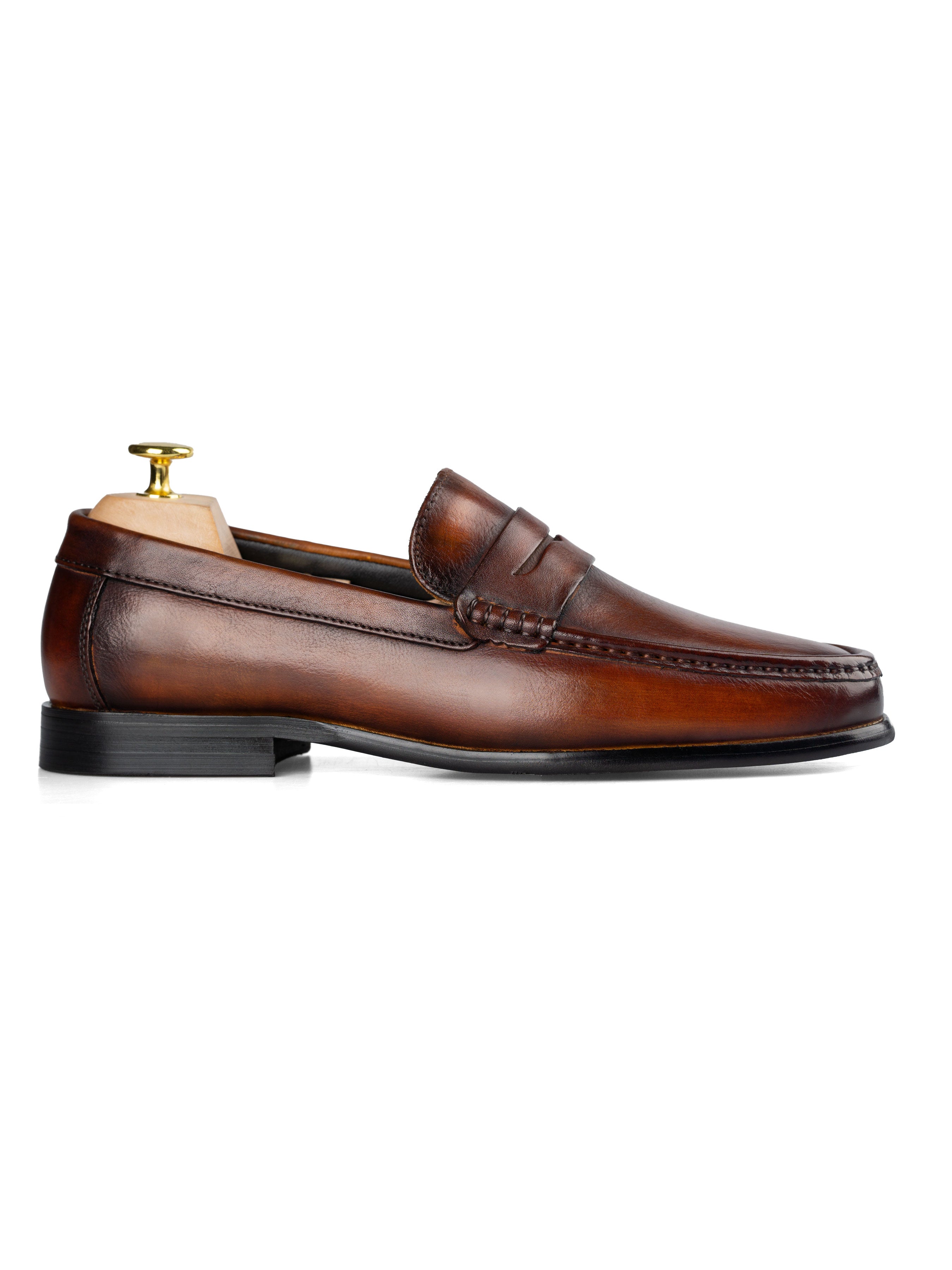 Penny Moccasin Loafer - Cognac Tan (Hand Painted Patina) - Zeve Shoes