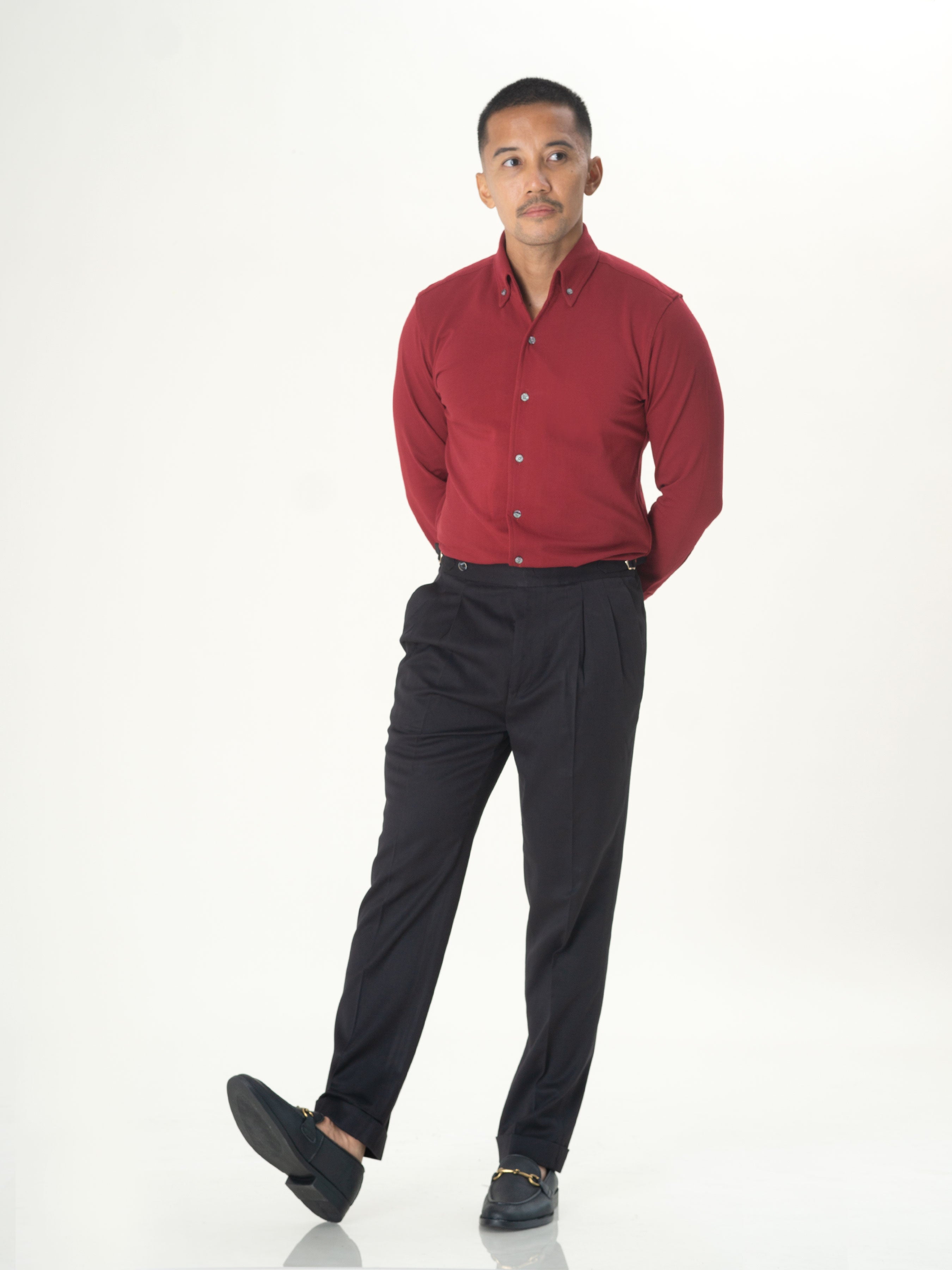Long Sleeve Polo Shirt - Red Burgundy Button Down - Zeve Shoes