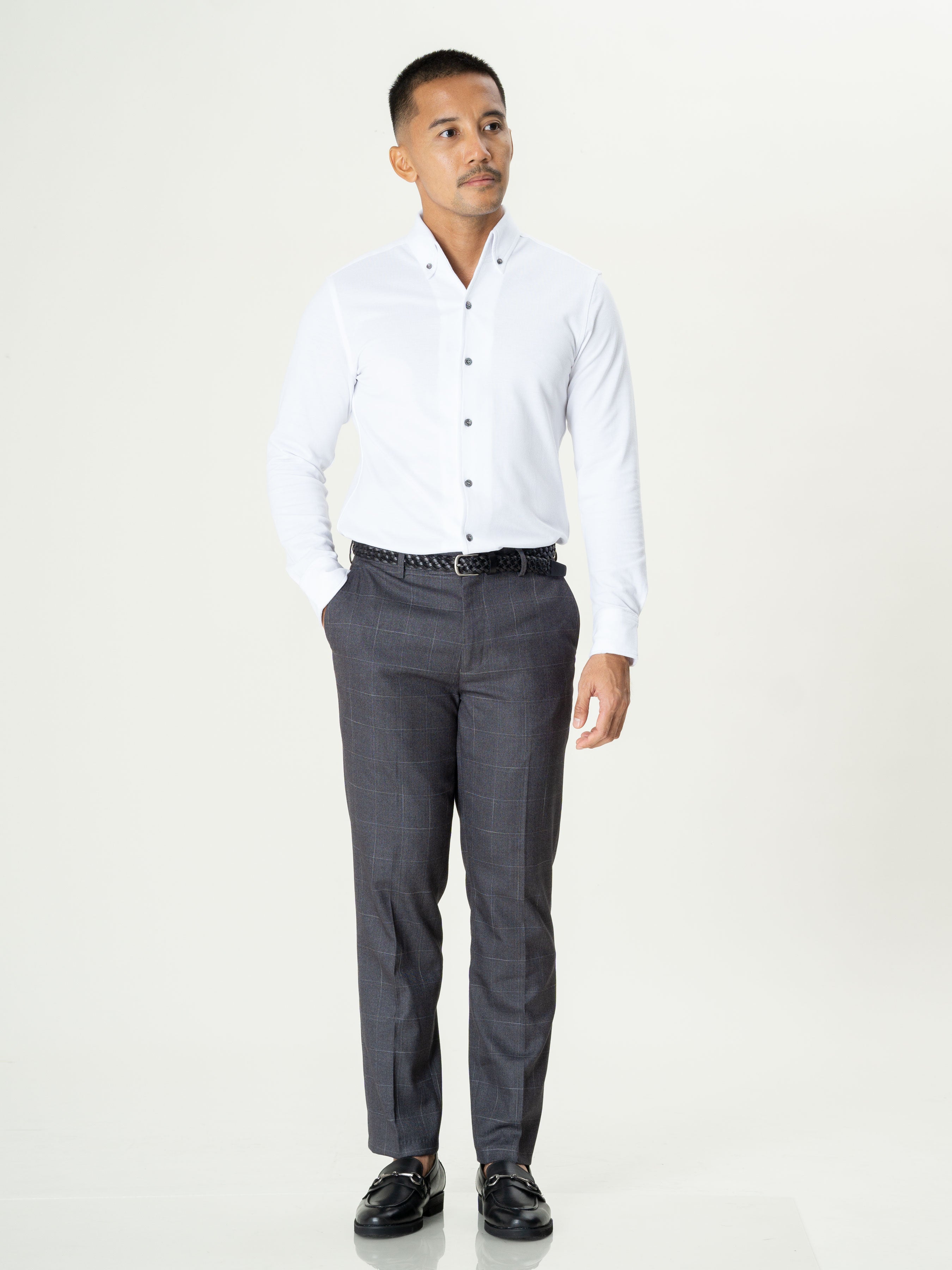 Long Sleeve Polo Shirt - White Button Down - Zeve Shoes