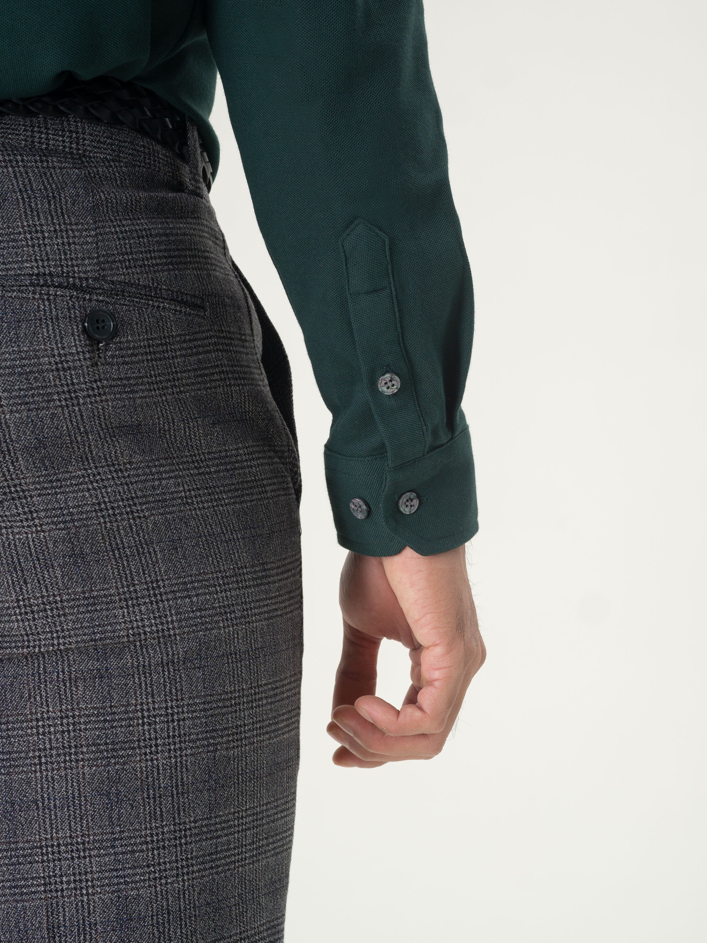 Long Sleeve Polo Shirt - Dark Green One-Piece Collar Single Button - Zeve Shoes