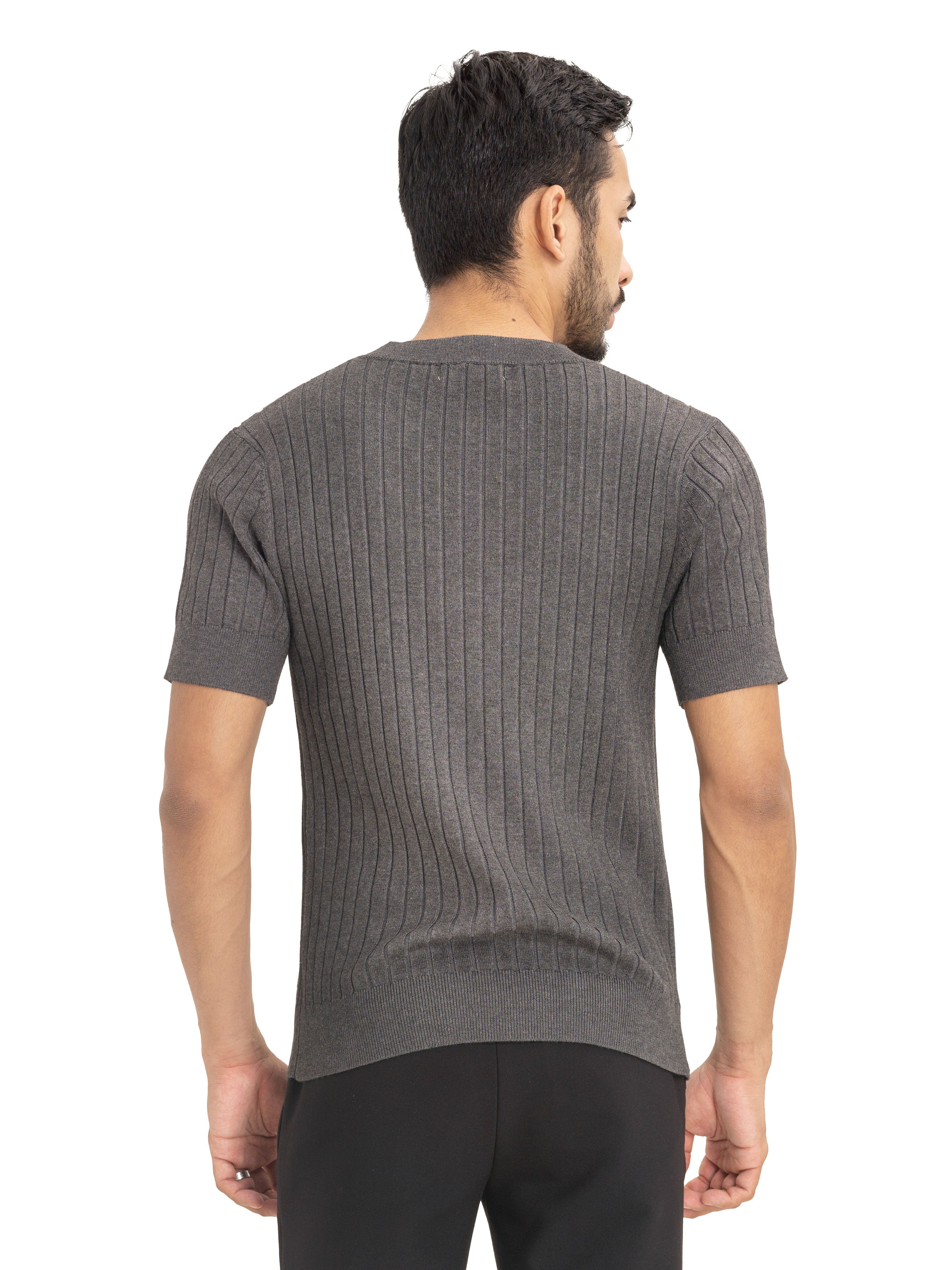 Ribbed Knit Tee - Dark Grey - Zeve Shoes
