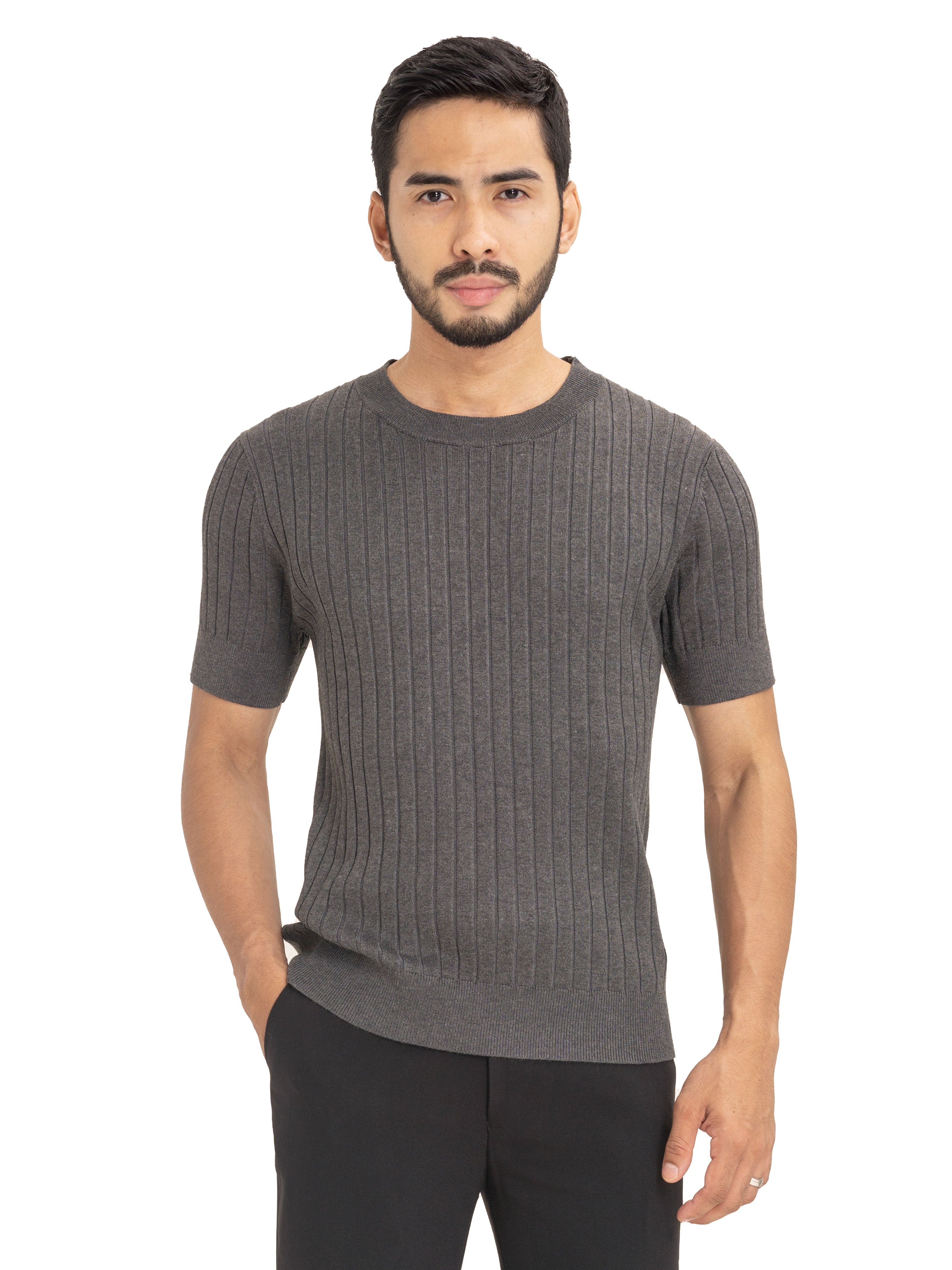 Ribbed Knit Tee - Dark Grey - Zeve Shoes