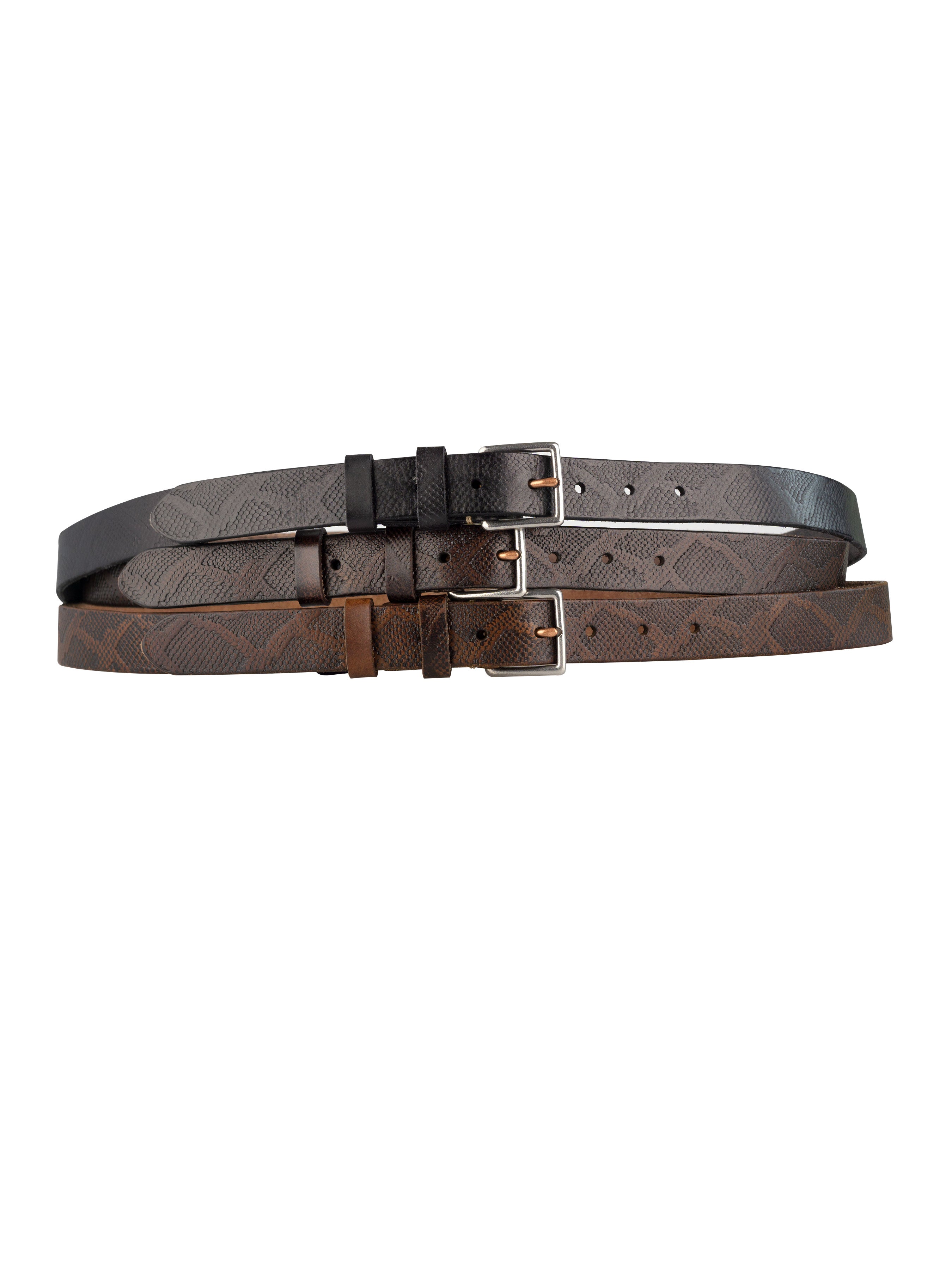 Rustic Phyton Leather Belt with Palladium-toned Buckle - Zeve Shoes